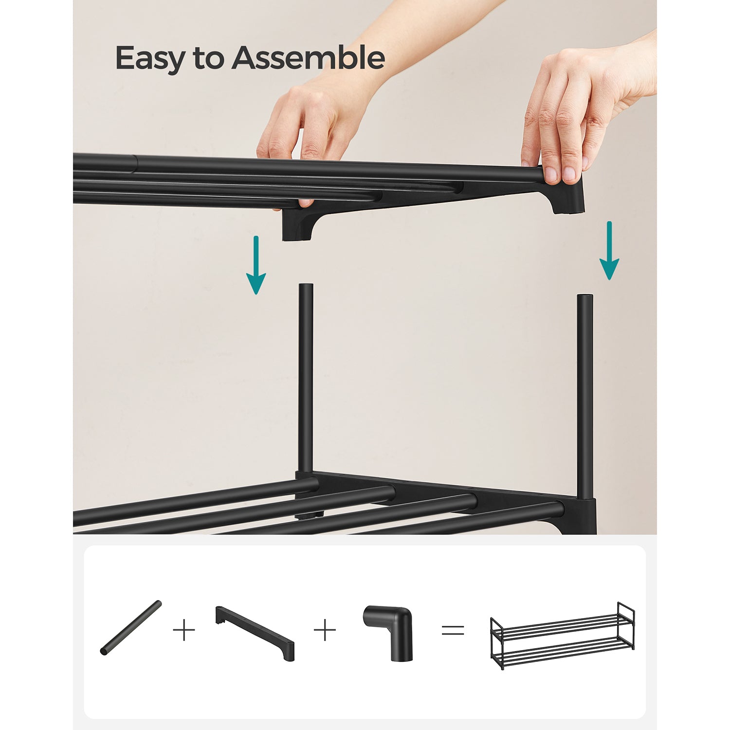 2-Tier Shoe Rack - Metal - Black - Holds Up to 10 Pairs of Shoes