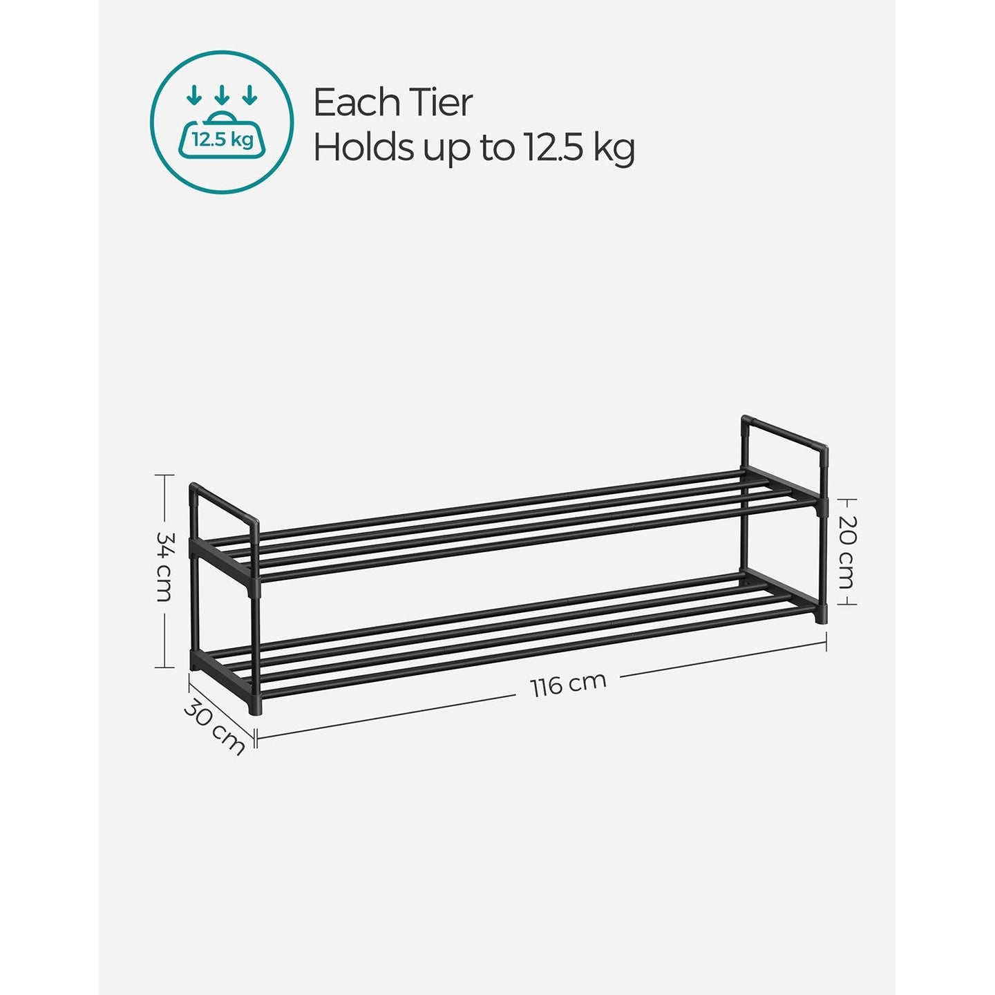 2-Tier Shoe Rack - Metal - Black - Holds Up to 10 Pairs of Shoes