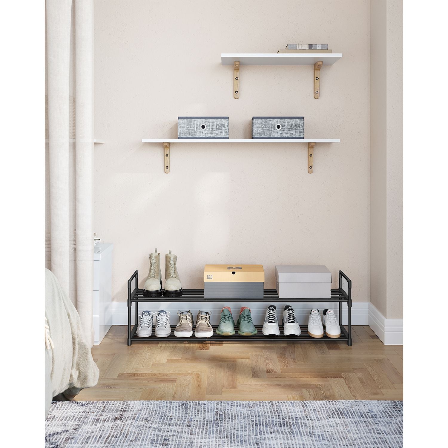 2-Tier Shoe Rack - Metal - Black - Holds Up to 10 Pairs of Shoes