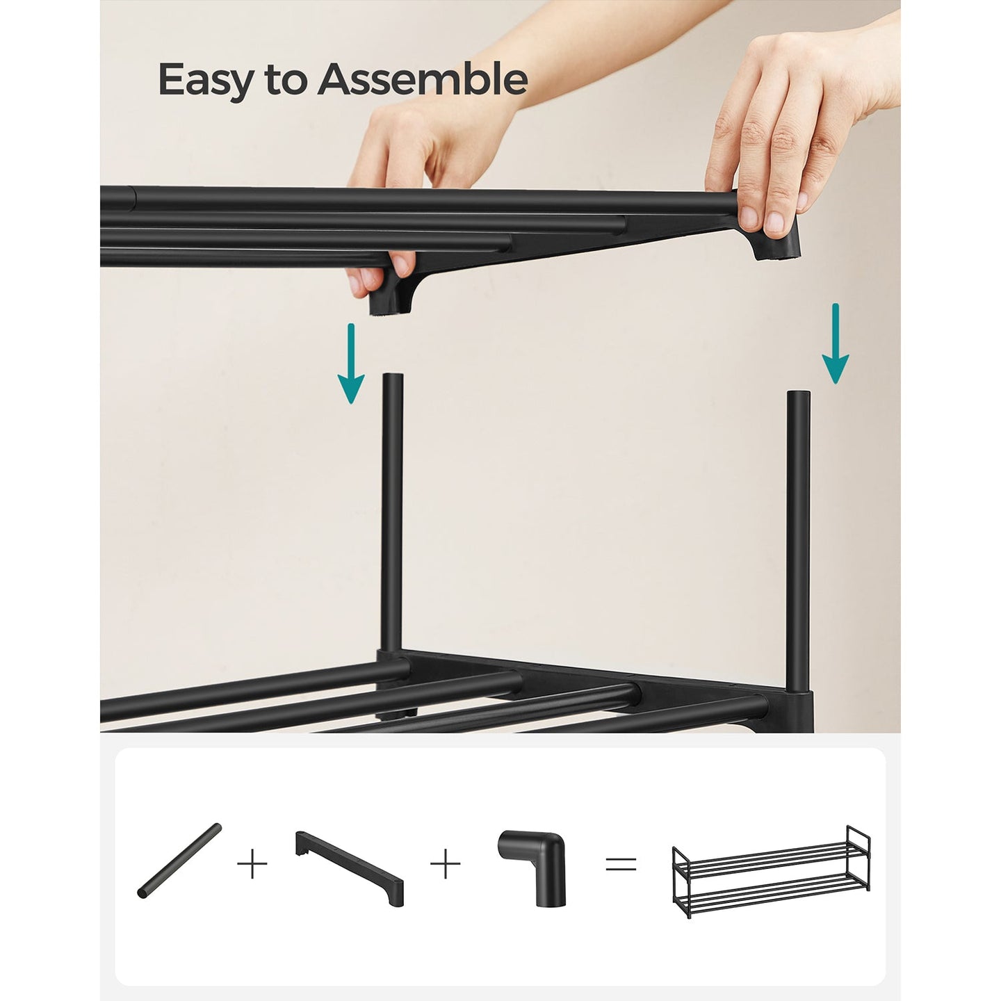 3-Tier Iron Shoe Rack - Black