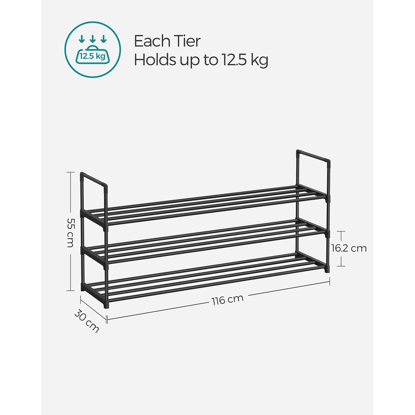 3-Tier Iron Shoe Rack - Black