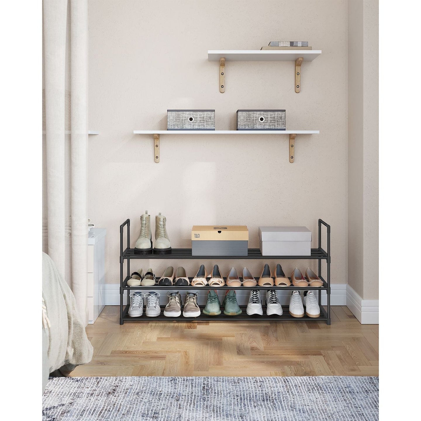 3-Tier Iron Shoe Rack - Black