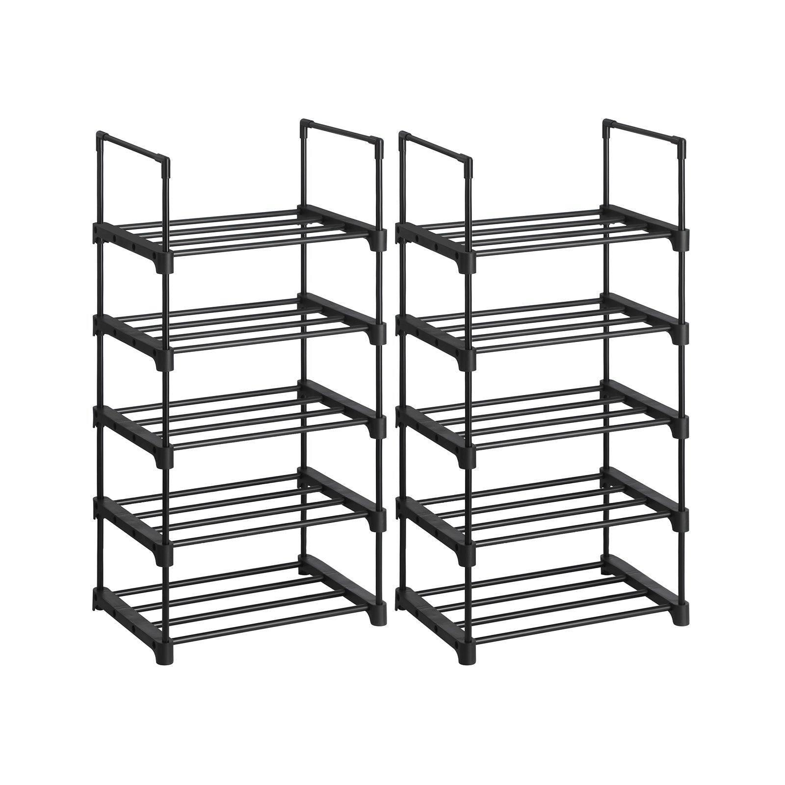 Shoe Storage Organiser Set of 2 - Stackable 5-Tier Design - Metal - Black