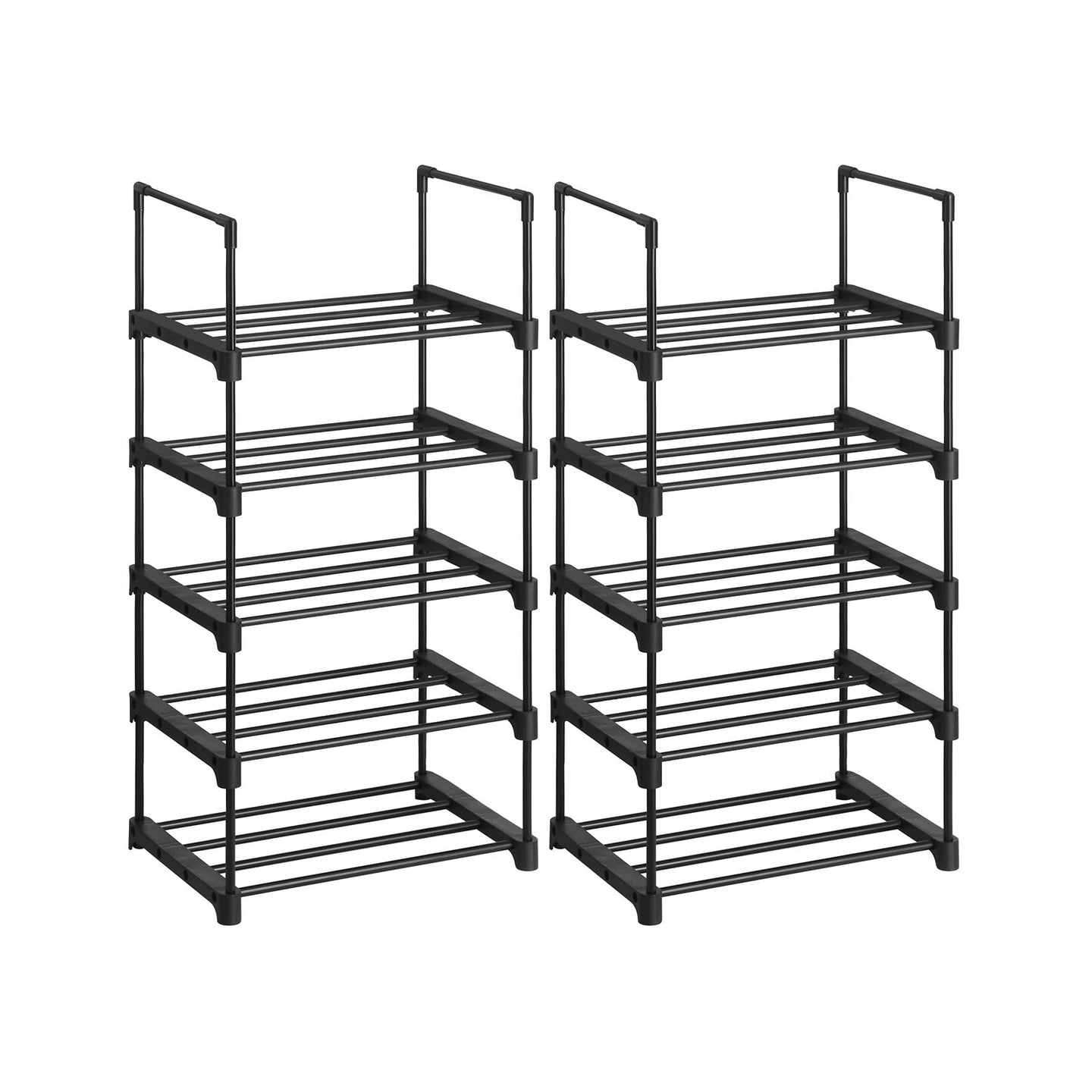 Shoe Storage Organiser Set of 2 - Stackable 5-Tier Design - Metal - Black