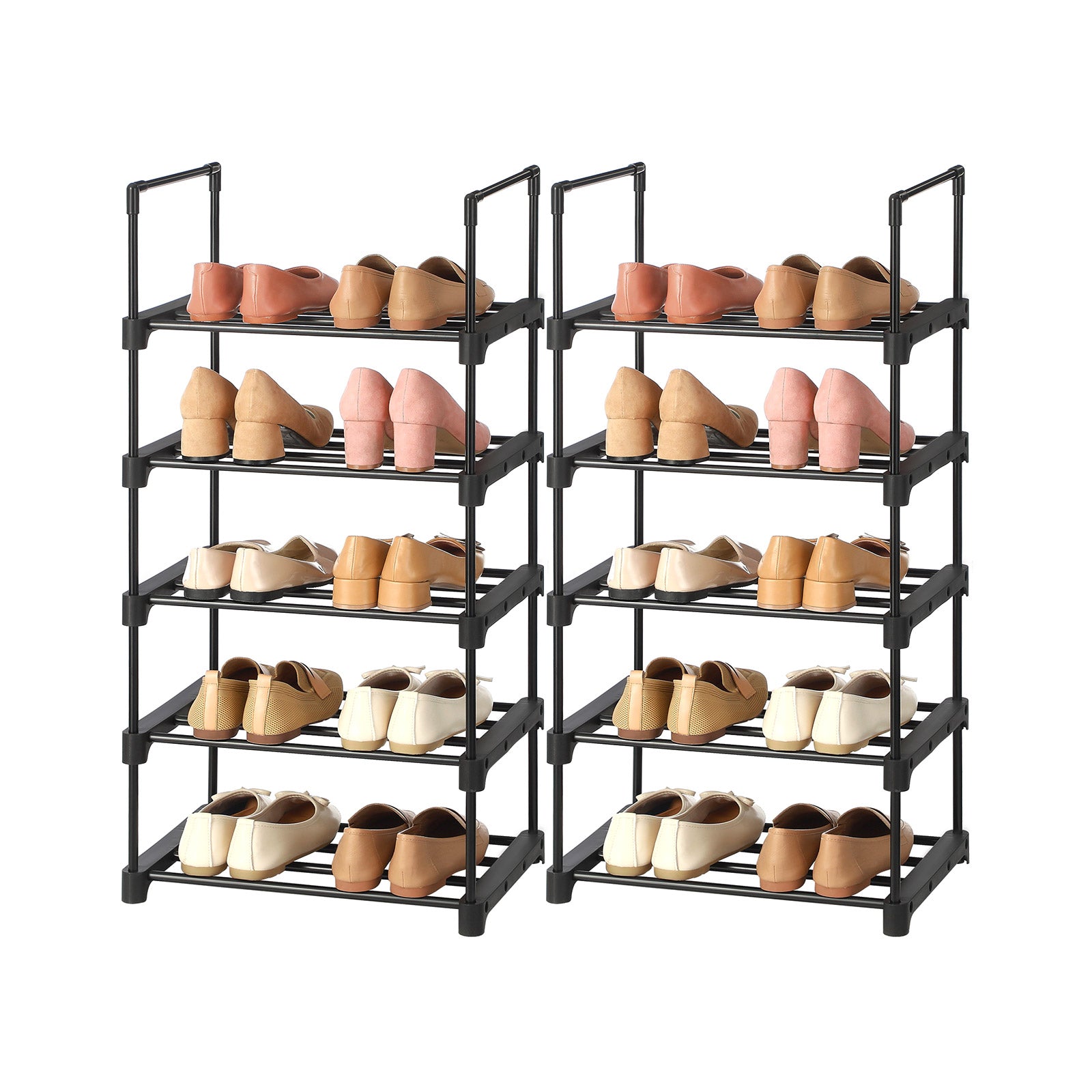 Shoe Storage Organiser Set of 2 - Stackable 5-Tier Design - Metal - Black