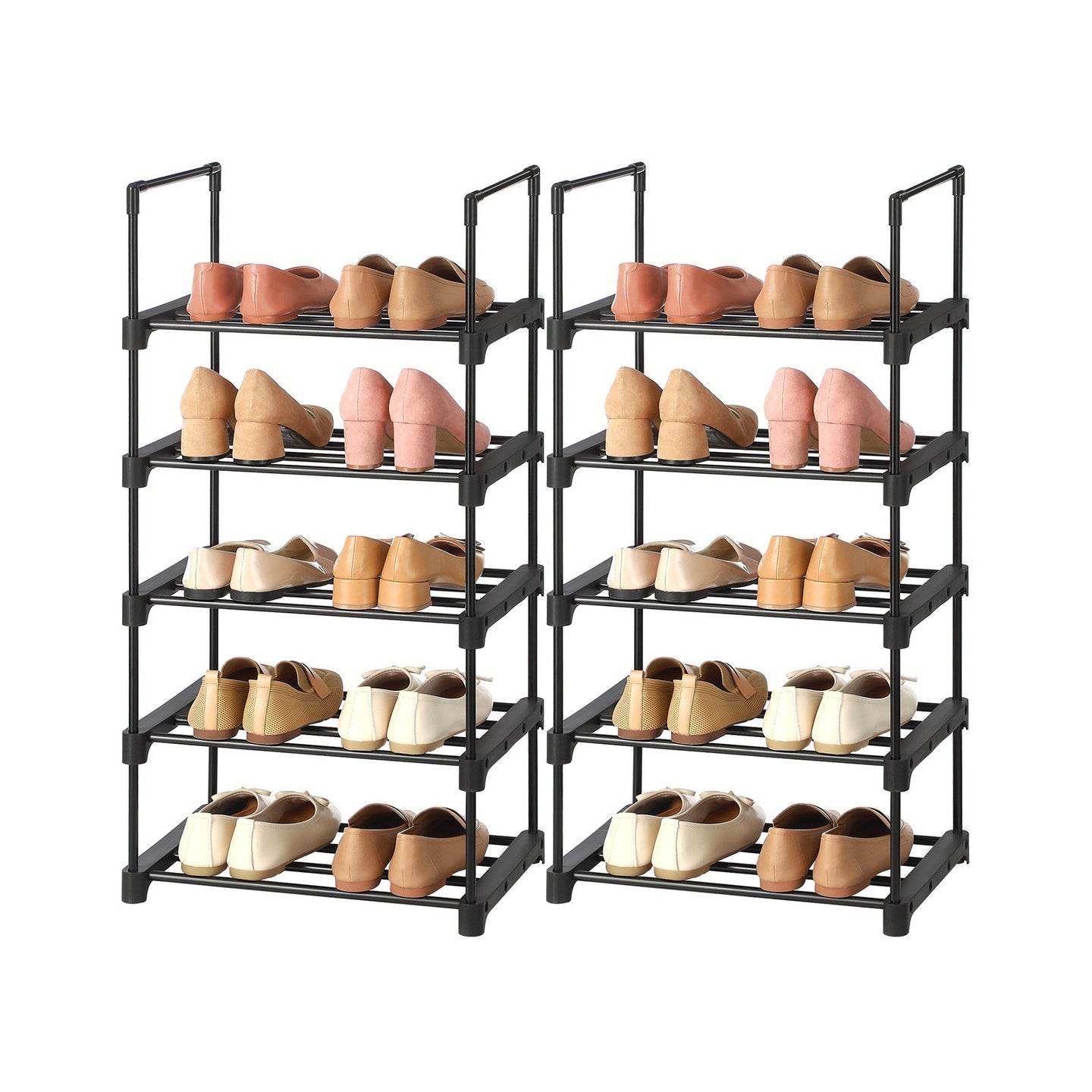 Shoe Storage Organiser Set of 2 - Stackable 5-Tier Design - Metal - Black