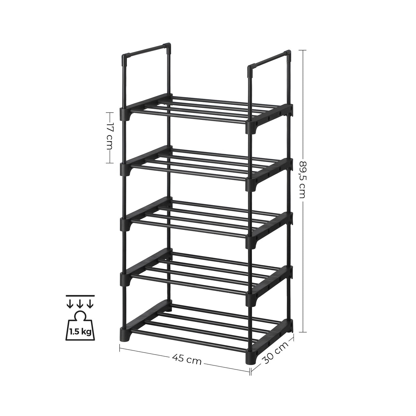 Shoe Storage Organiser Set of 2 - Stackable 5-Tier Design - Metal - Black