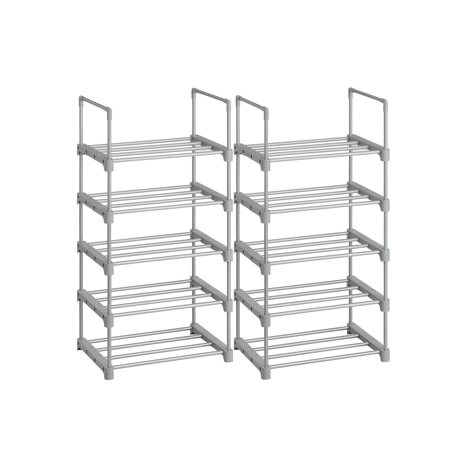 Set of 2 Stackable Metal Shoe Storage Organisers - Grey - Bedroom