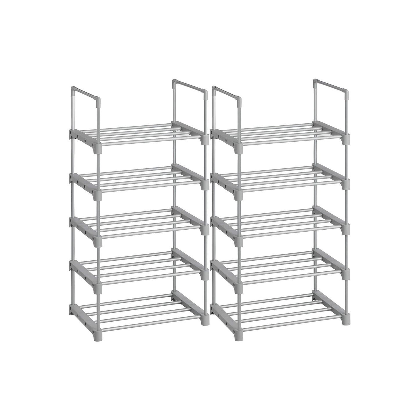 Set of 2 Stackable Metal Shoe Storage Organisers - Grey - Bedroom