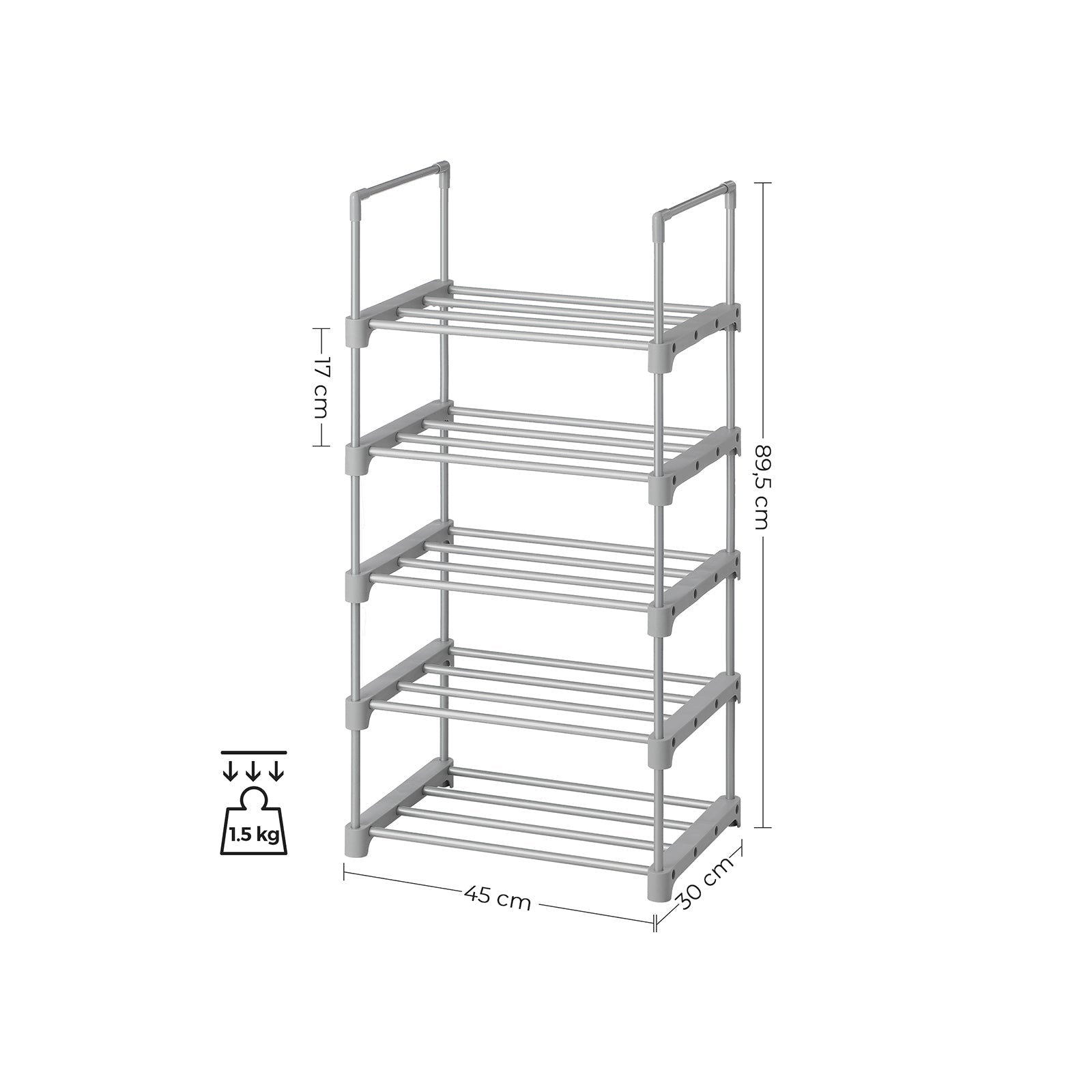 Set of 2 Stackable Metal Shoe Storage Organisers - Grey - Bedroom