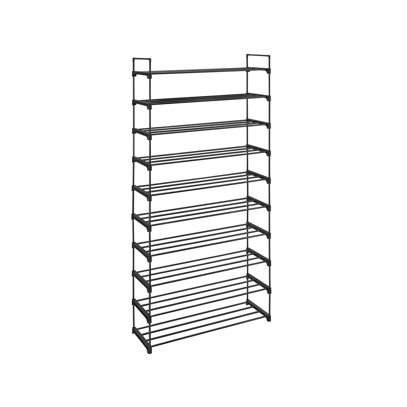 10-Tier Metal Shoe Rack - Holds Up to 50 Pairs - Black
