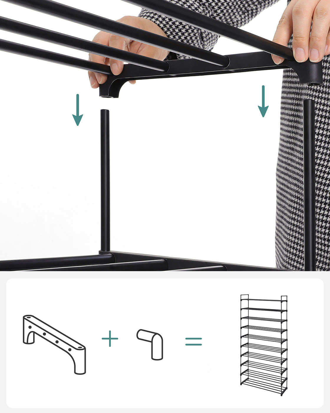 10-Tier Metal Shoe Rack - Holds Up to 50 Pairs - Black