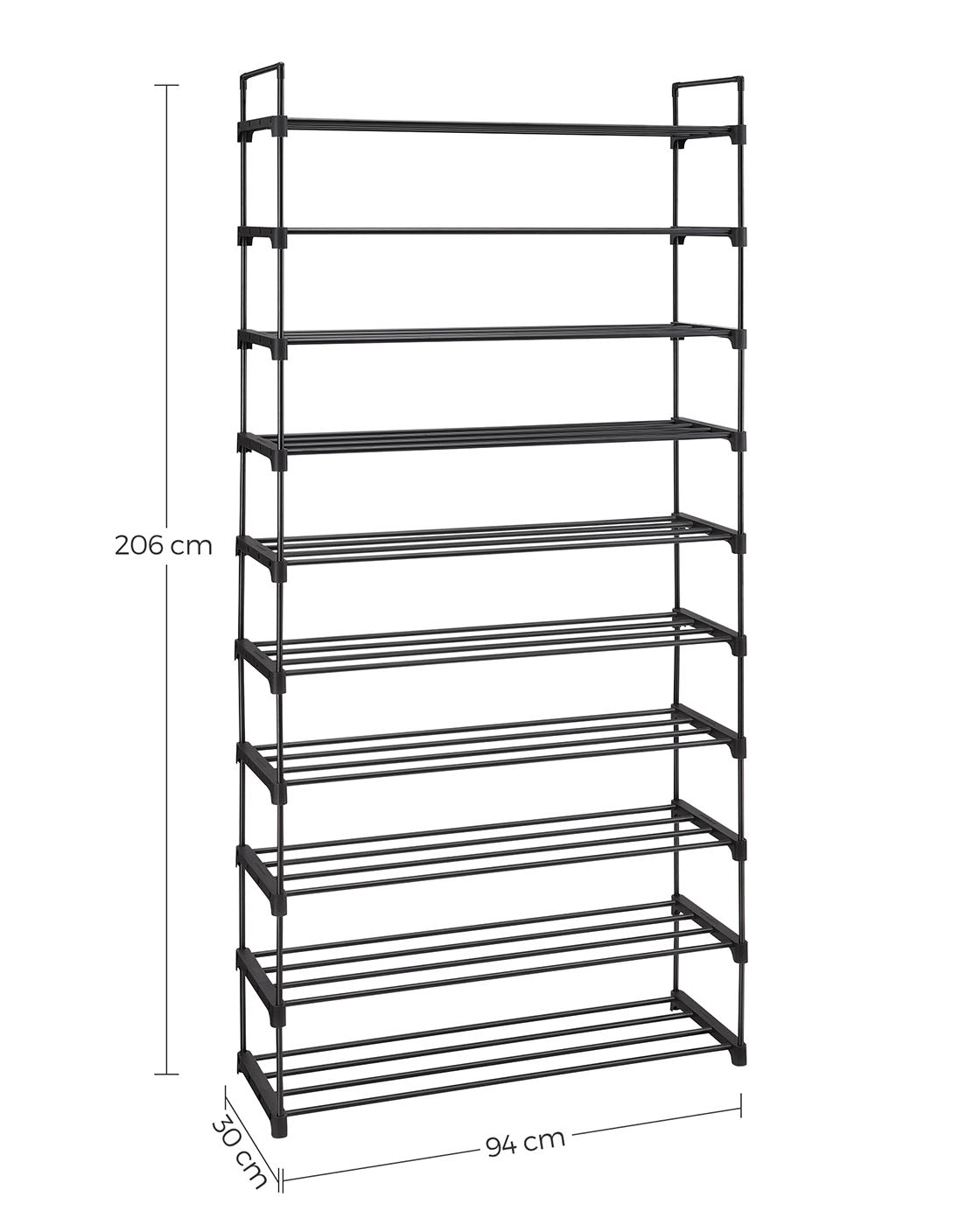 10-Tier Metal Shoe Rack - Holds Up to 50 Pairs - Black