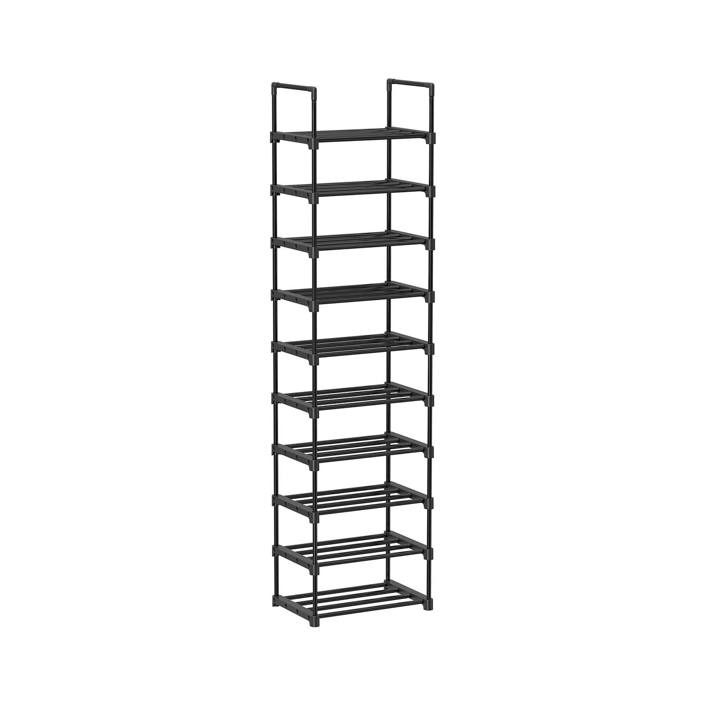 10-Shelf Shoe Rack - Iron - Black - Sturdy Support for Your Collection