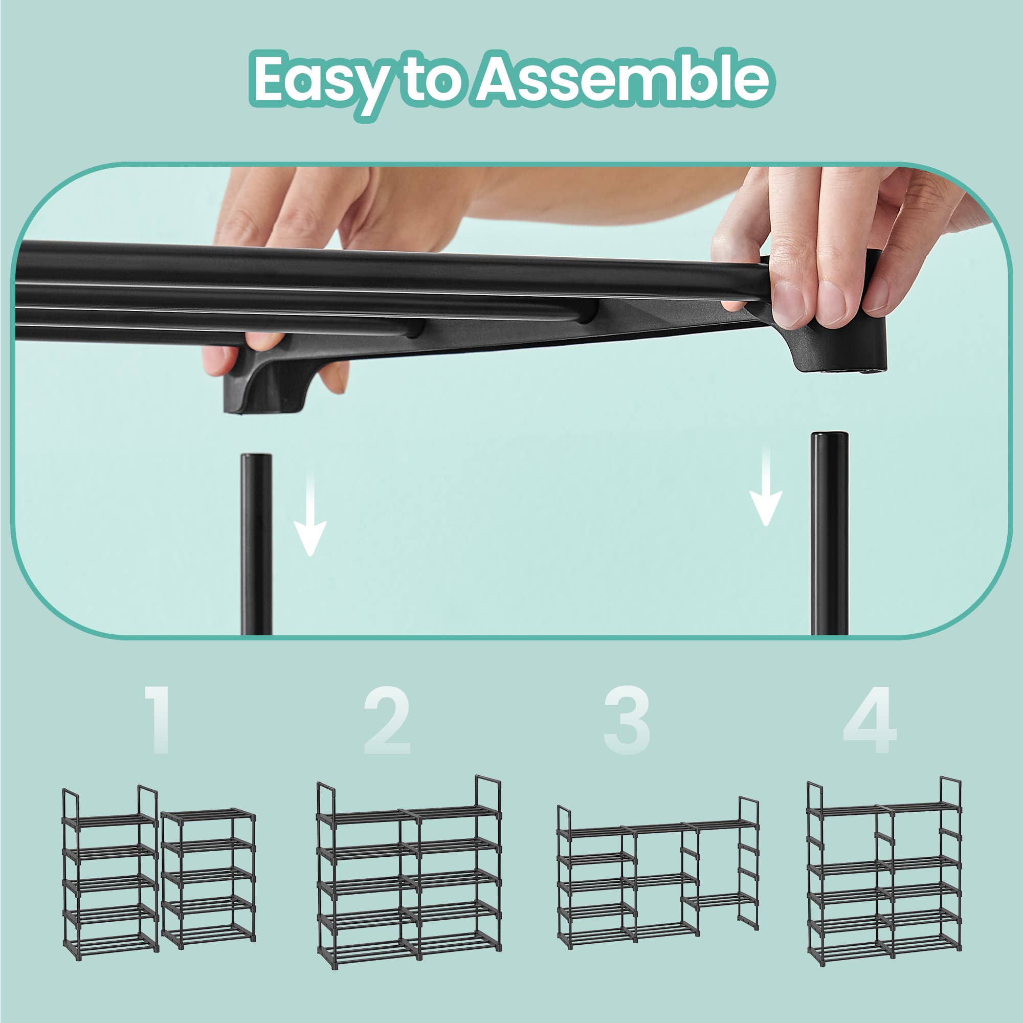 10-Tier Shoe Rack - Metal - Black - Customisable Design for Space-Saving Storage in Hallway or Dressing Room