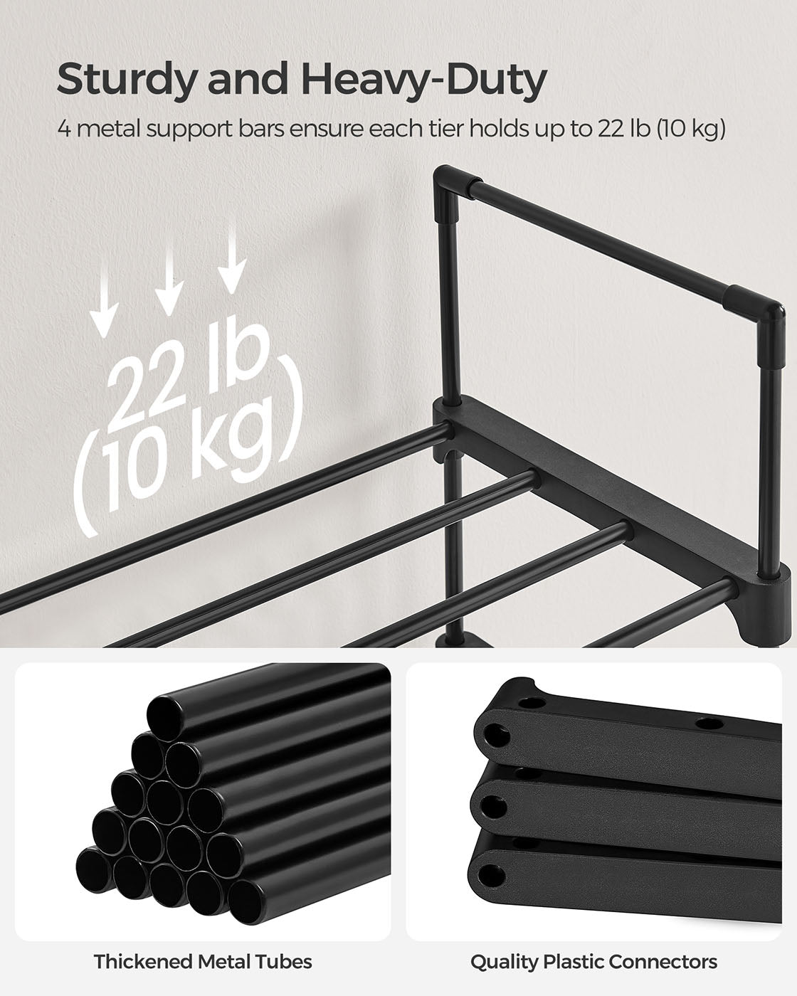 10-Shelf Shoe Rack - Iron - Black - Sturdy Support for Your Collection