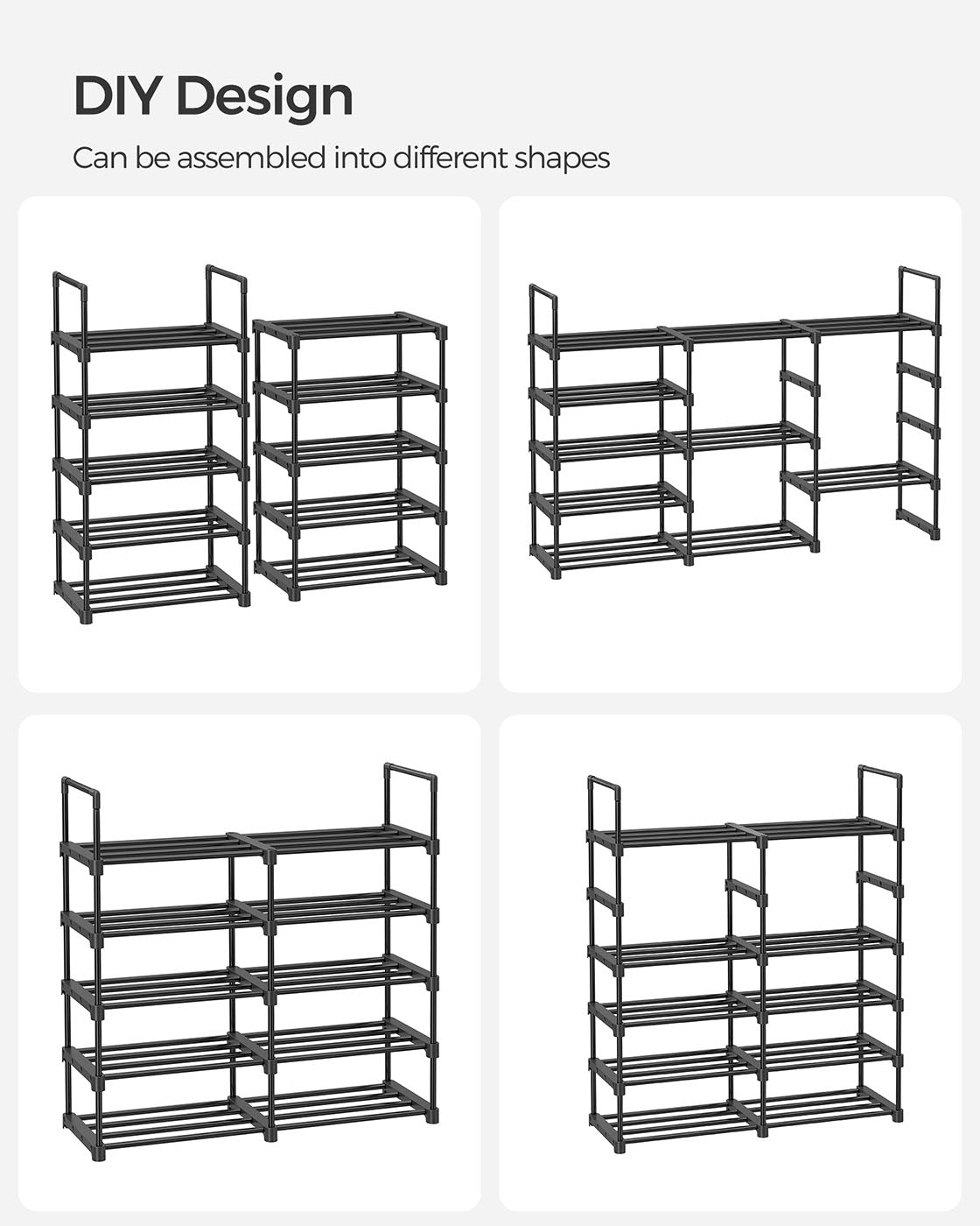 10-Shelf Shoe Rack - Iron - Black - Sturdy Support for Your Collection