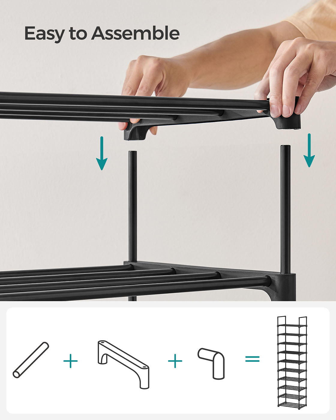 10-Shelf Shoe Rack - Iron - Black - Sturdy Support for Your Collection