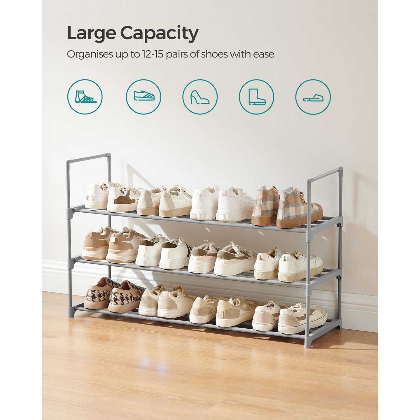 3-Tier Shoe Rack - Metal - Black - Stackable and Easy to Assemble