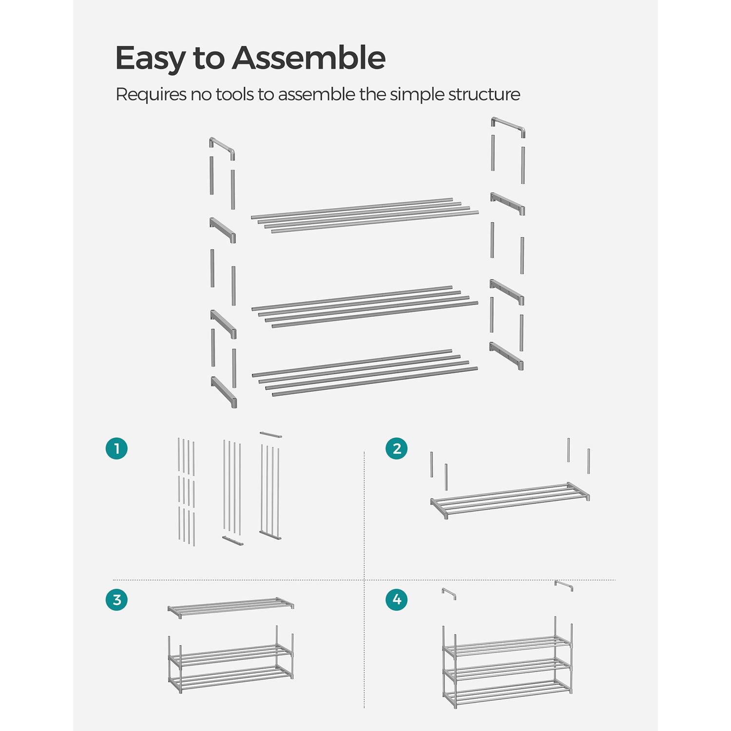 3-Tier Shoe Rack - Metal - Black - Stackable and Easy to Assemble
