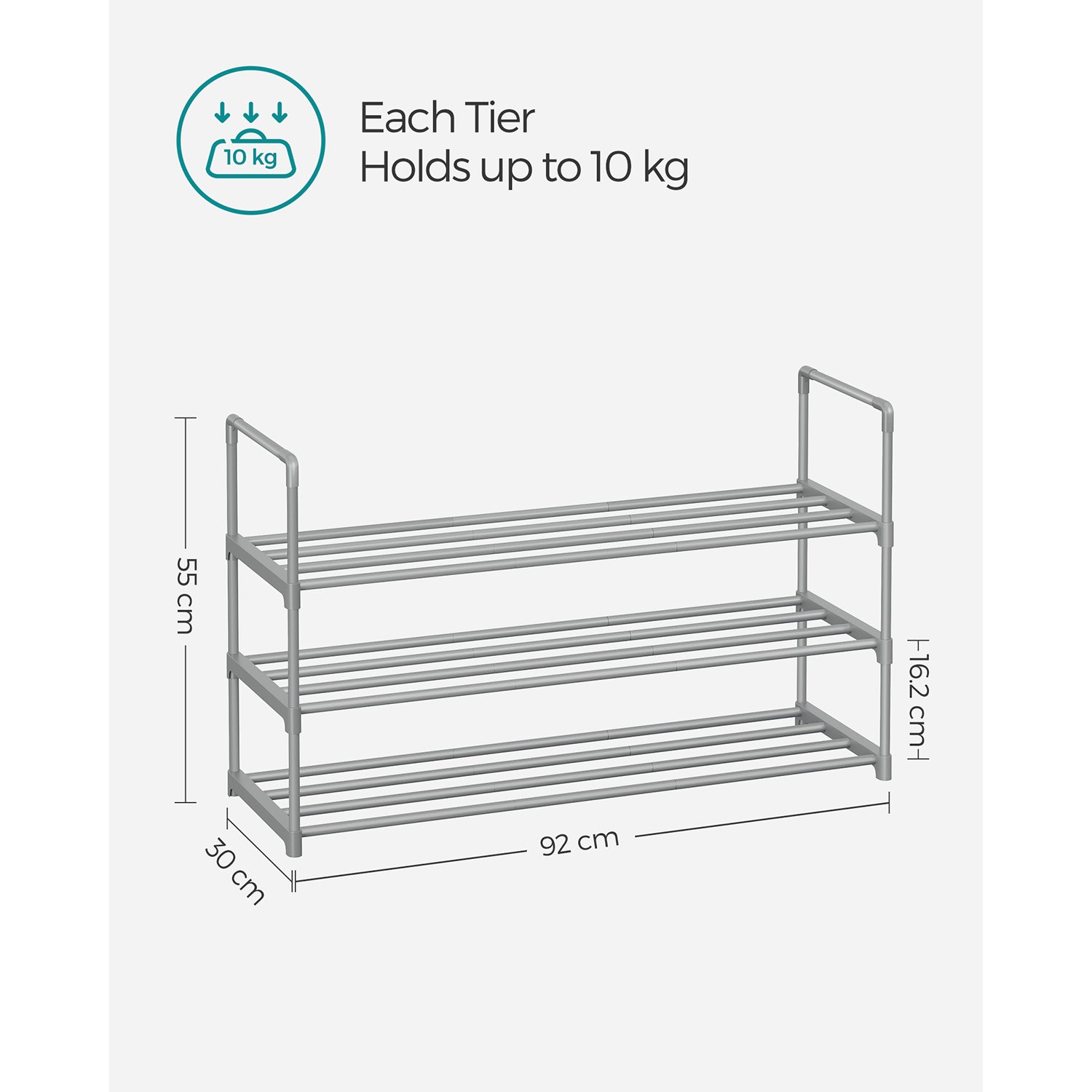 3-Tier Shoe Rack - Metal - Black - Stackable and Easy to Assemble