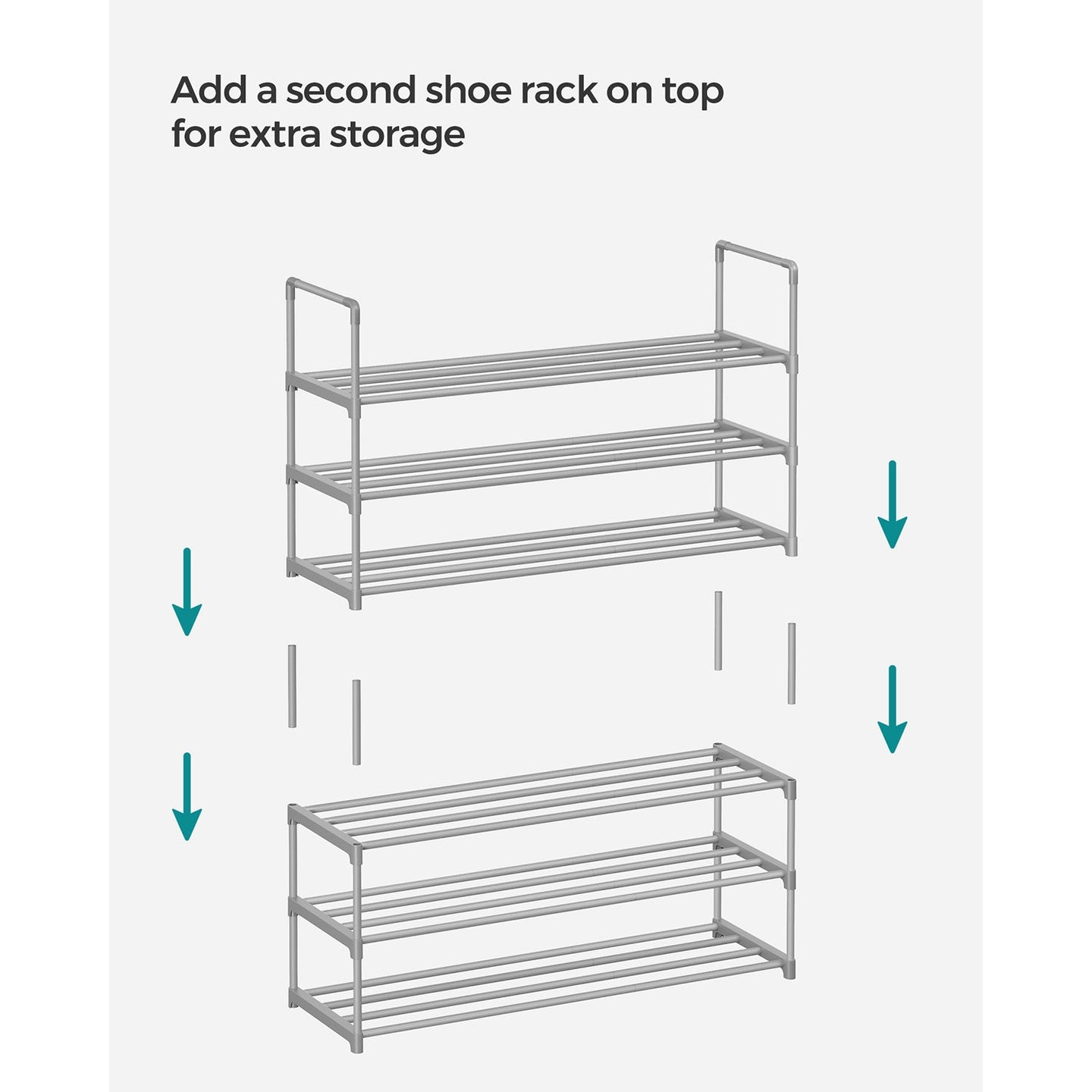3-Tier Shoe Rack - Metal - Black - Stackable and Easy to Assemble