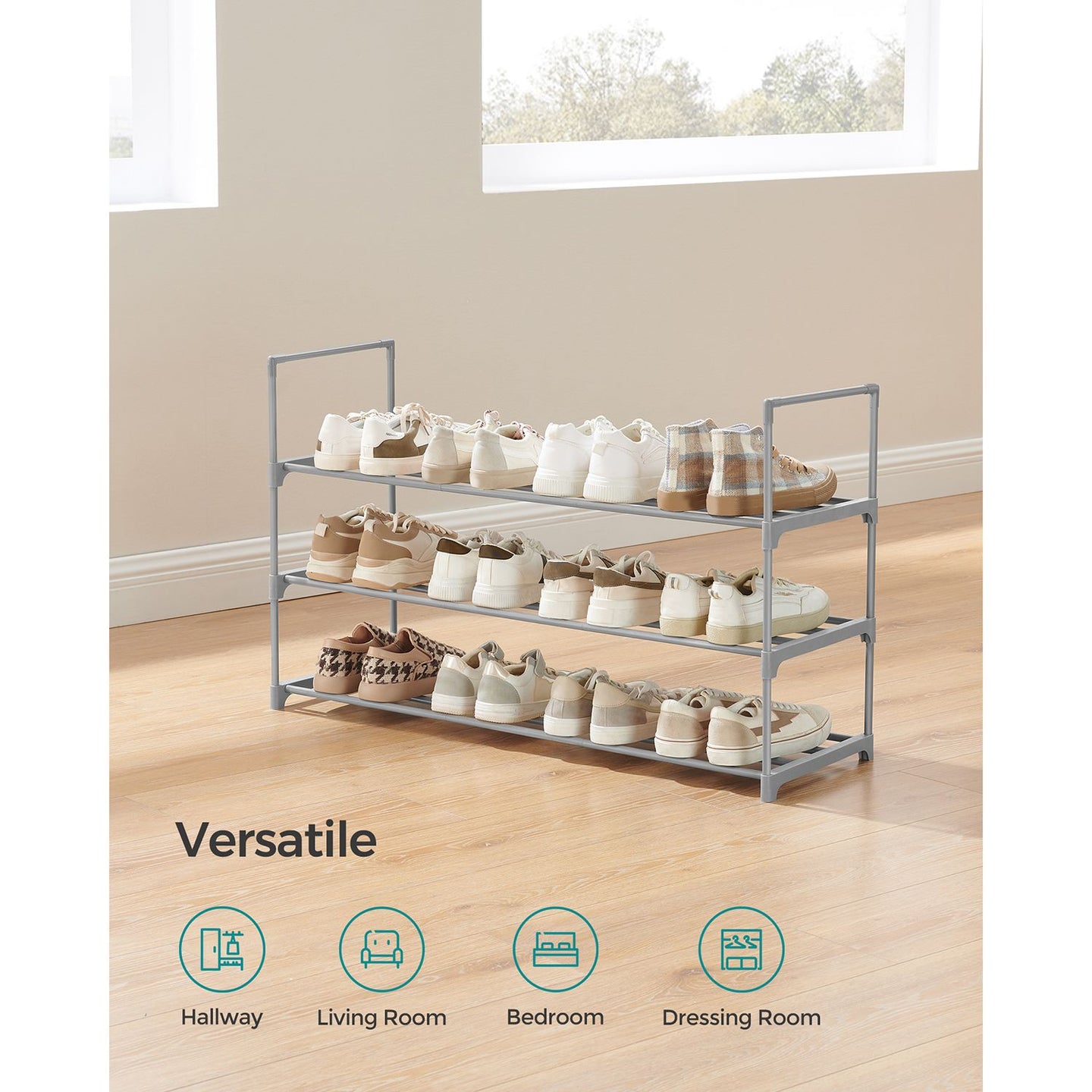 3-Tier Shoe Rack - Metal - Black - Stackable and Easy to Assemble