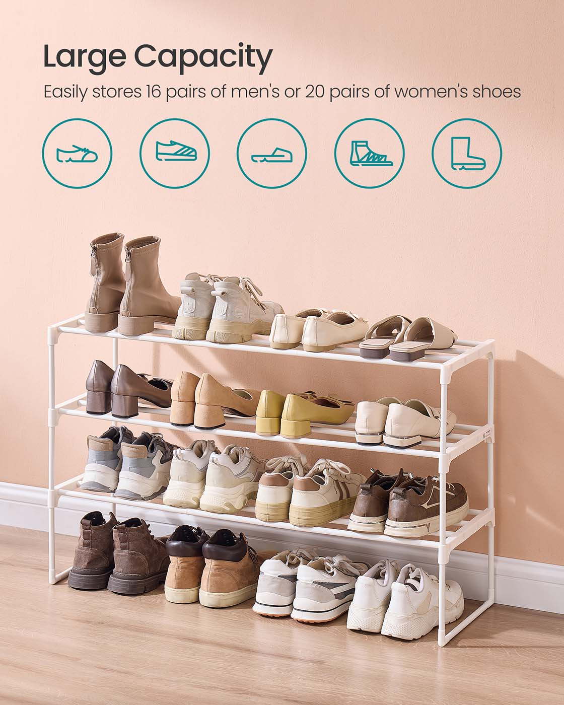 3-Tier Shoe Rack - Metal - Black - Stackable and Easy to Assemble