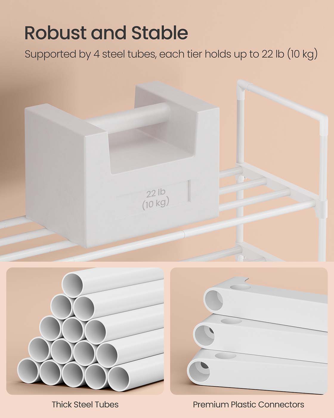 3-Tier Shoe Rack - Metal - Black - Stackable and Easy to Assemble