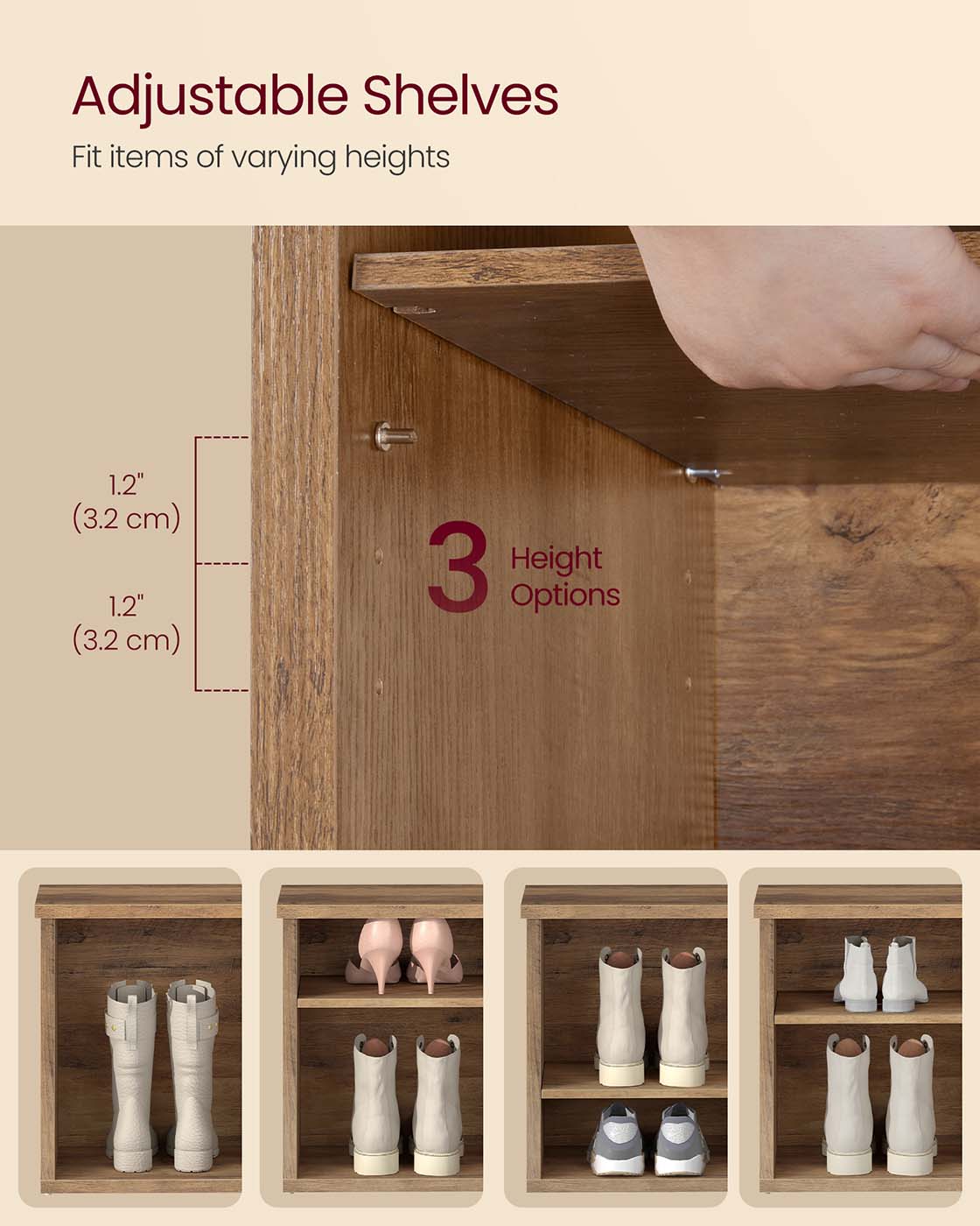 Shoe Storage Bench - Engineered Wood - Honey Brown - Adjustable Shelves