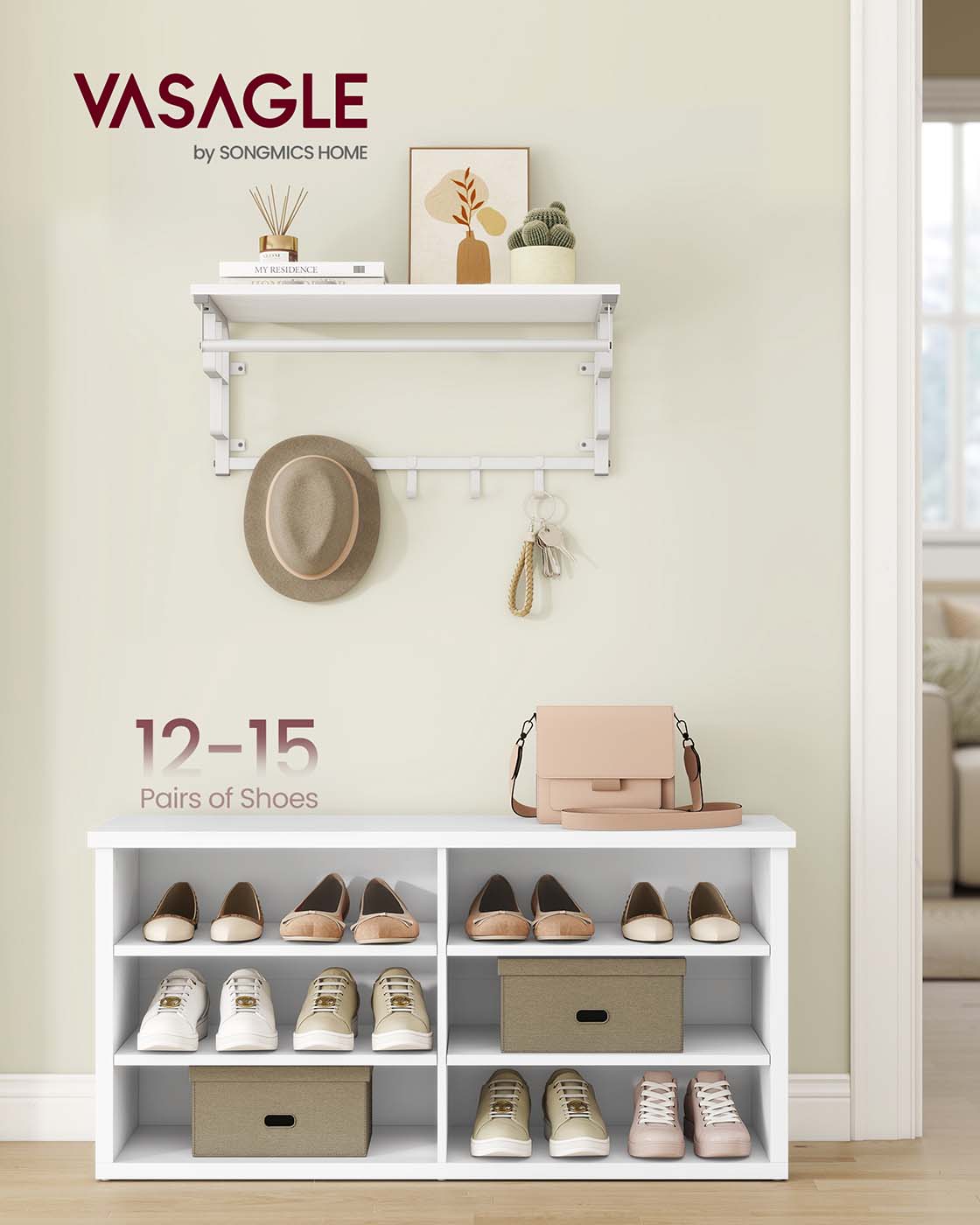 Shoe Storage Bench - Engineered Wood - Honey Brown - Adjustable Shelves