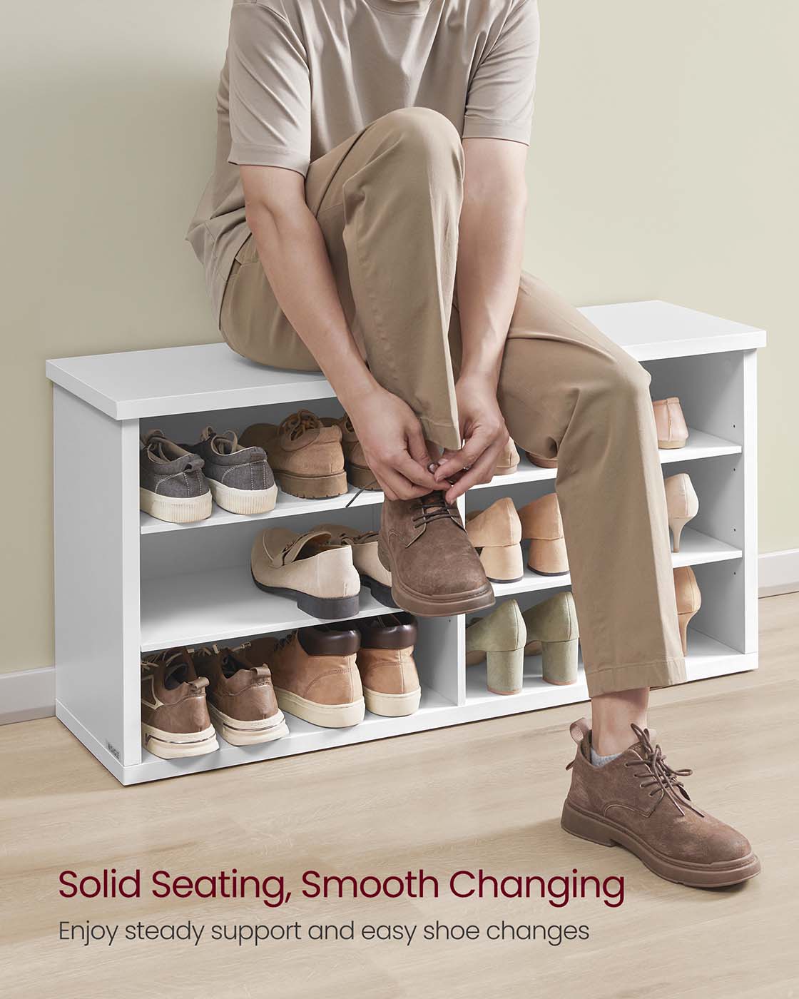 Shoe Storage Bench - Engineered Wood - Honey Brown - Adjustable Shelves
