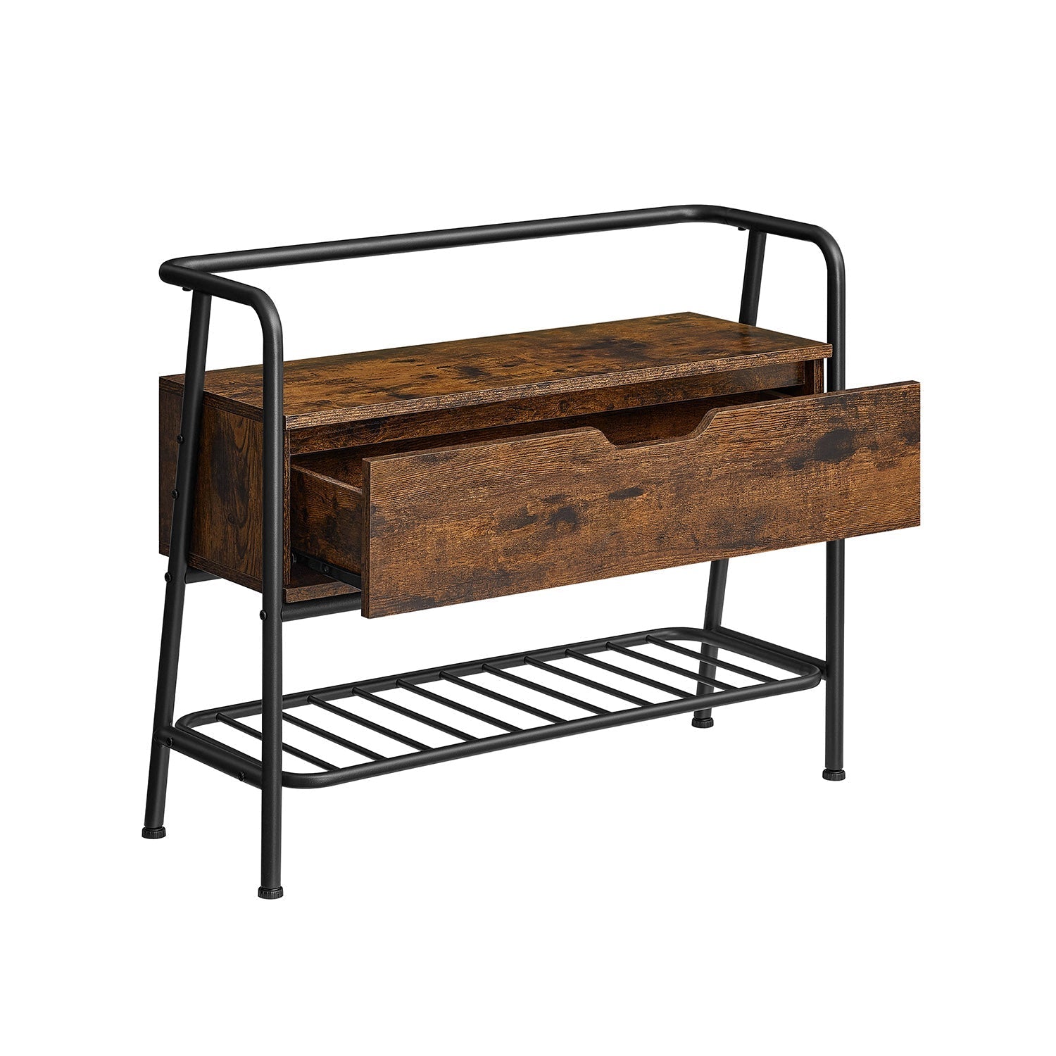 Shoe Storage Bench - Steel Frame - Rustic Brown