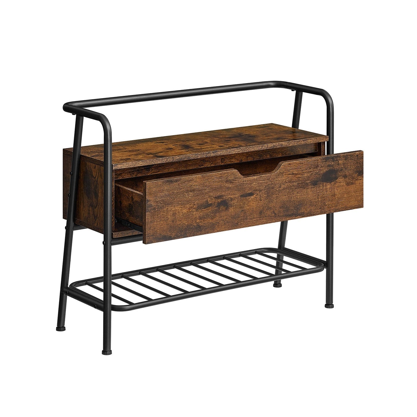 Shoe Storage Bench - Steel Frame - Rustic Brown