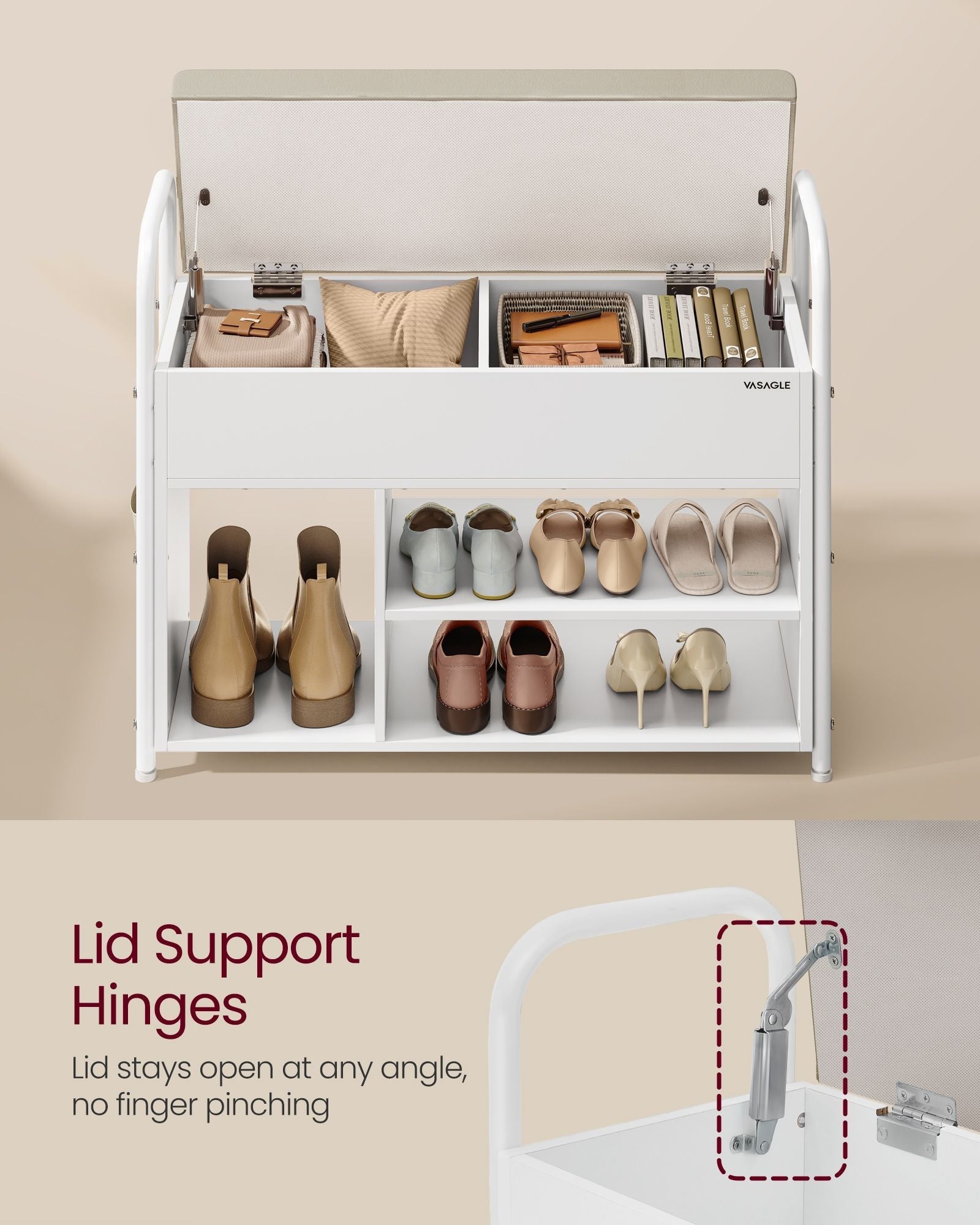 Shoe Bench - Wood - Rustic Brown - Inner Storage with Convenient Handles