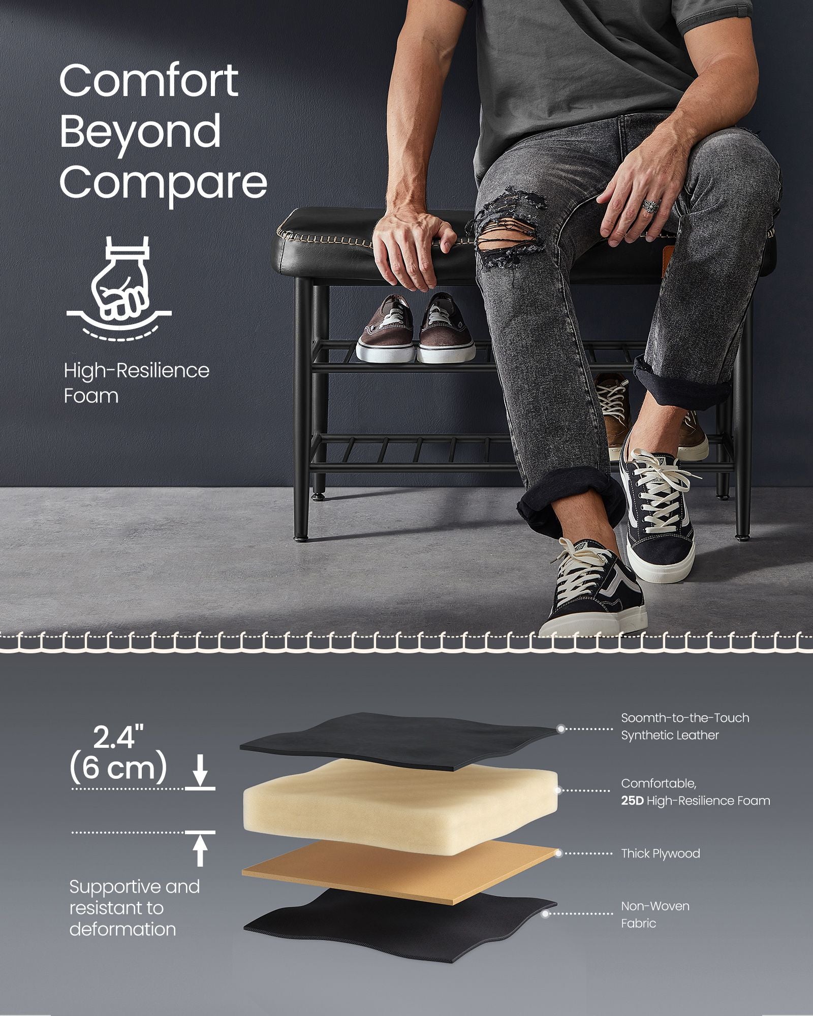Shoe Bench - Synthetic Leather - Ink Black