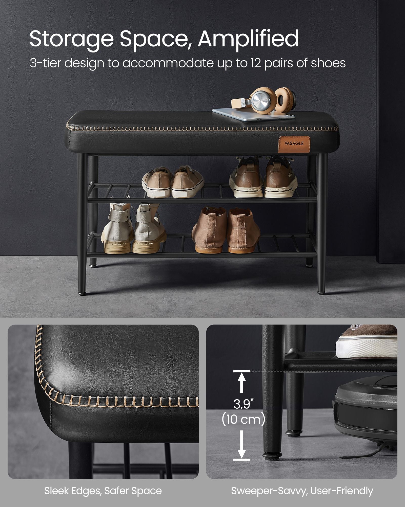 Shoe Bench - Synthetic Leather - Ink Black