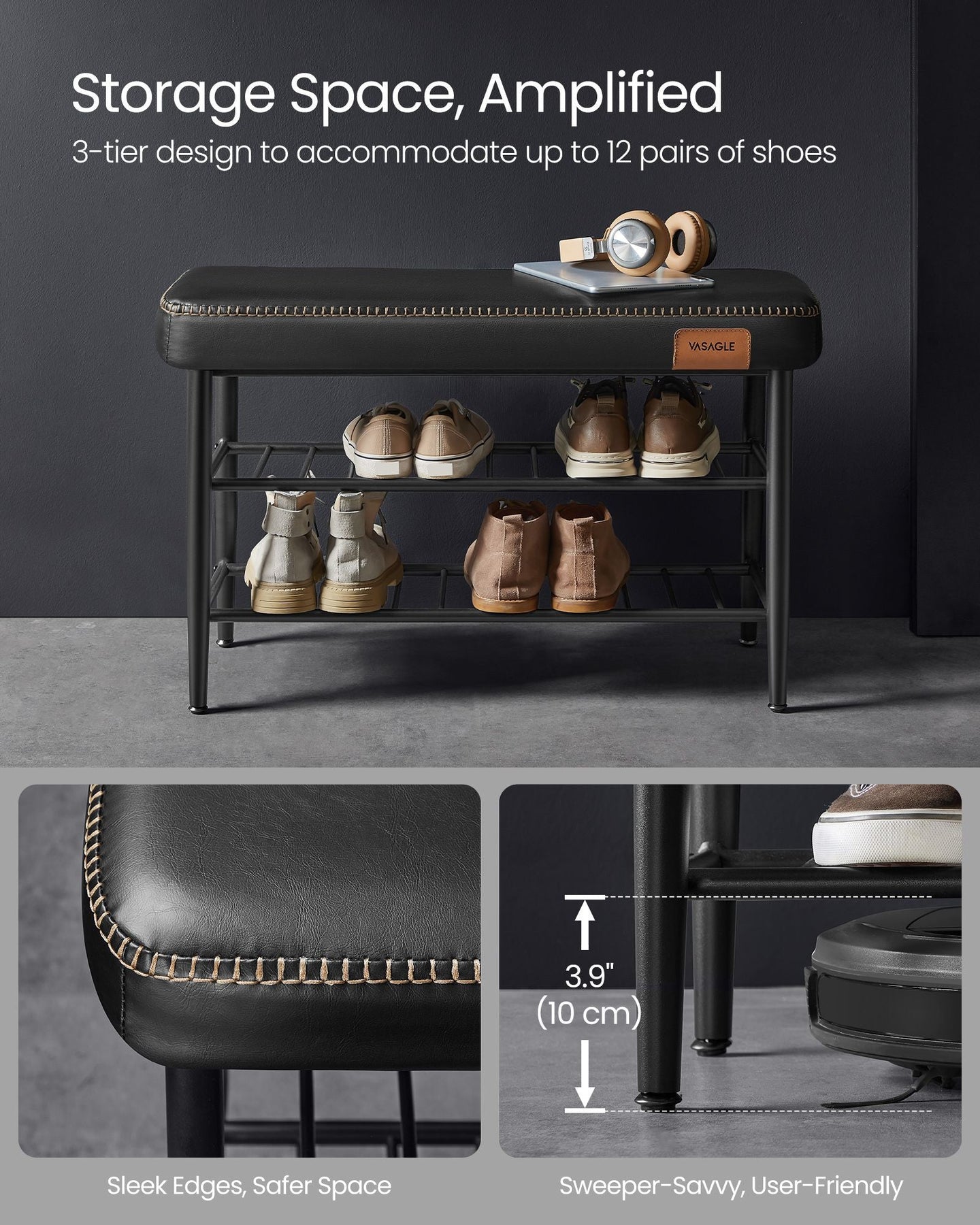Shoe Bench - Synthetic Leather - Ink Black