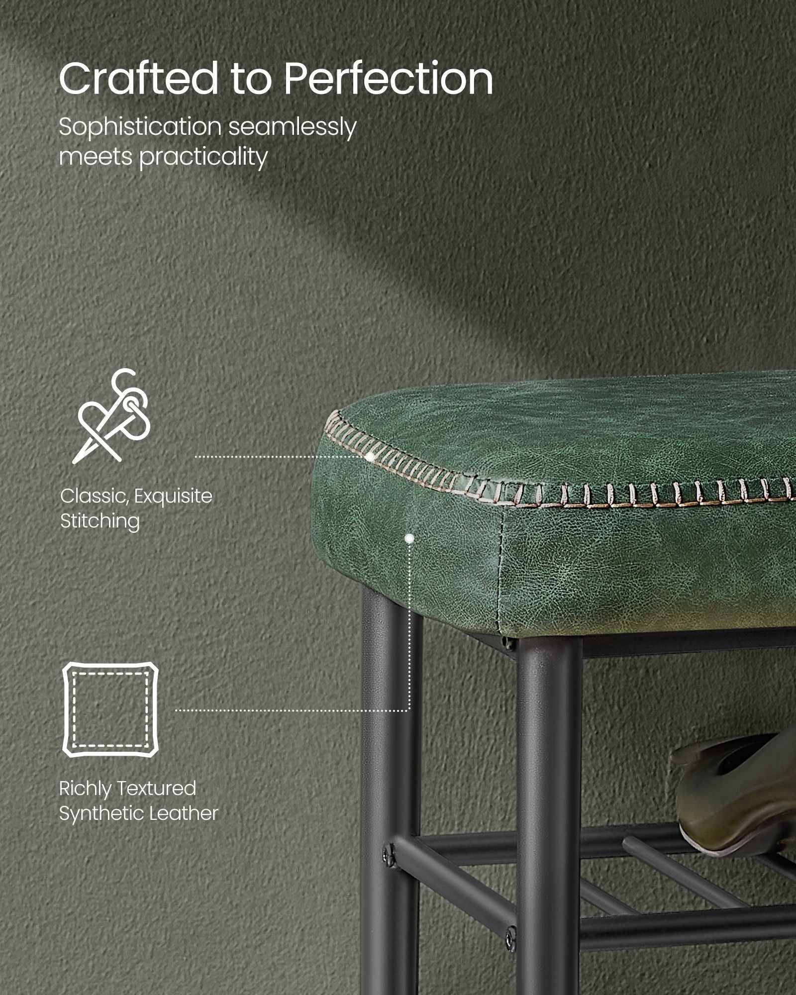 Shoe Bench - Synthetic Leather - Brown - Mid-Century Modern with Storage and Shoe Rack Features