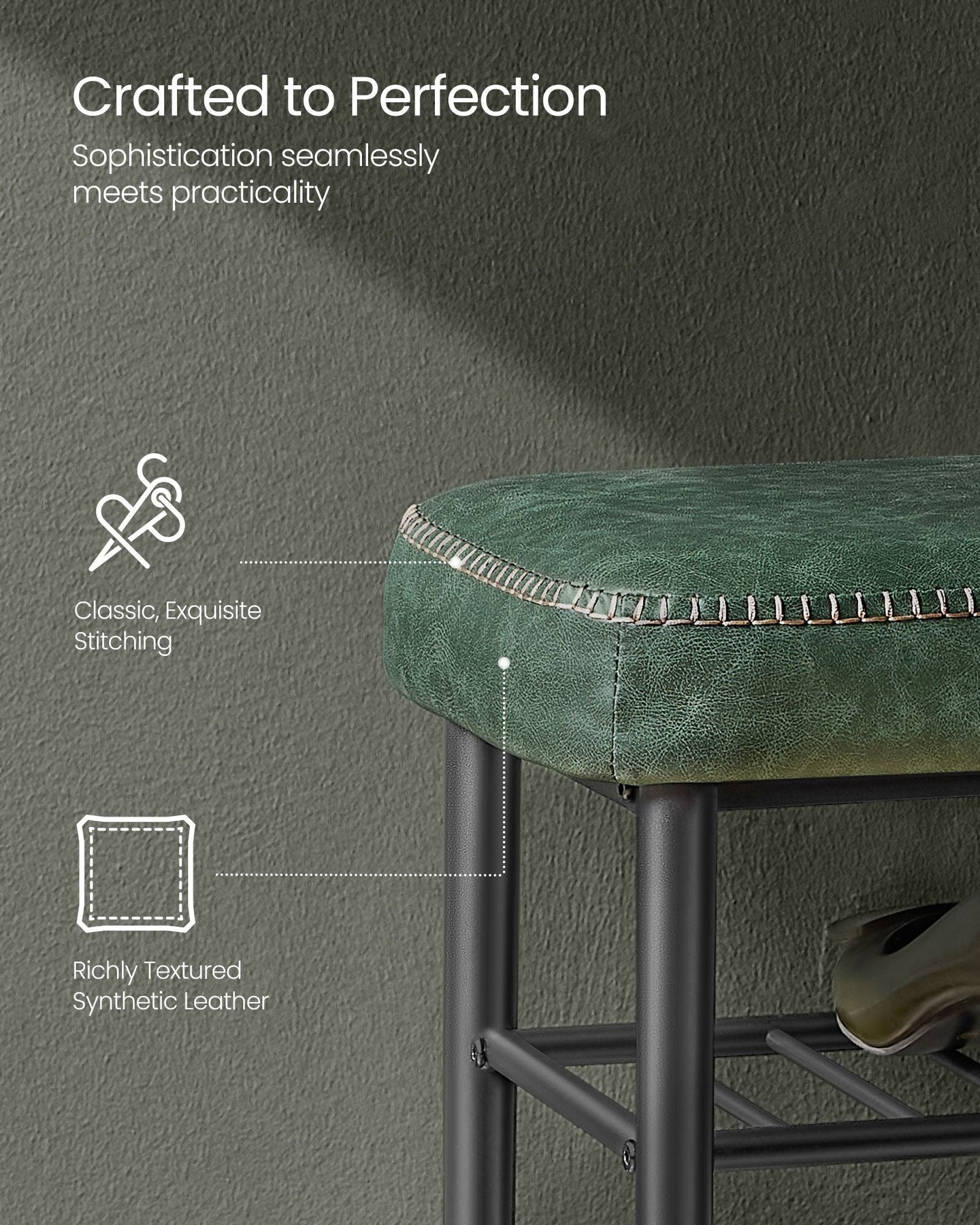 Shoe Bench - Synthetic Leather - Brown - Mid-Century Modern with Storage and Shoe Rack Features