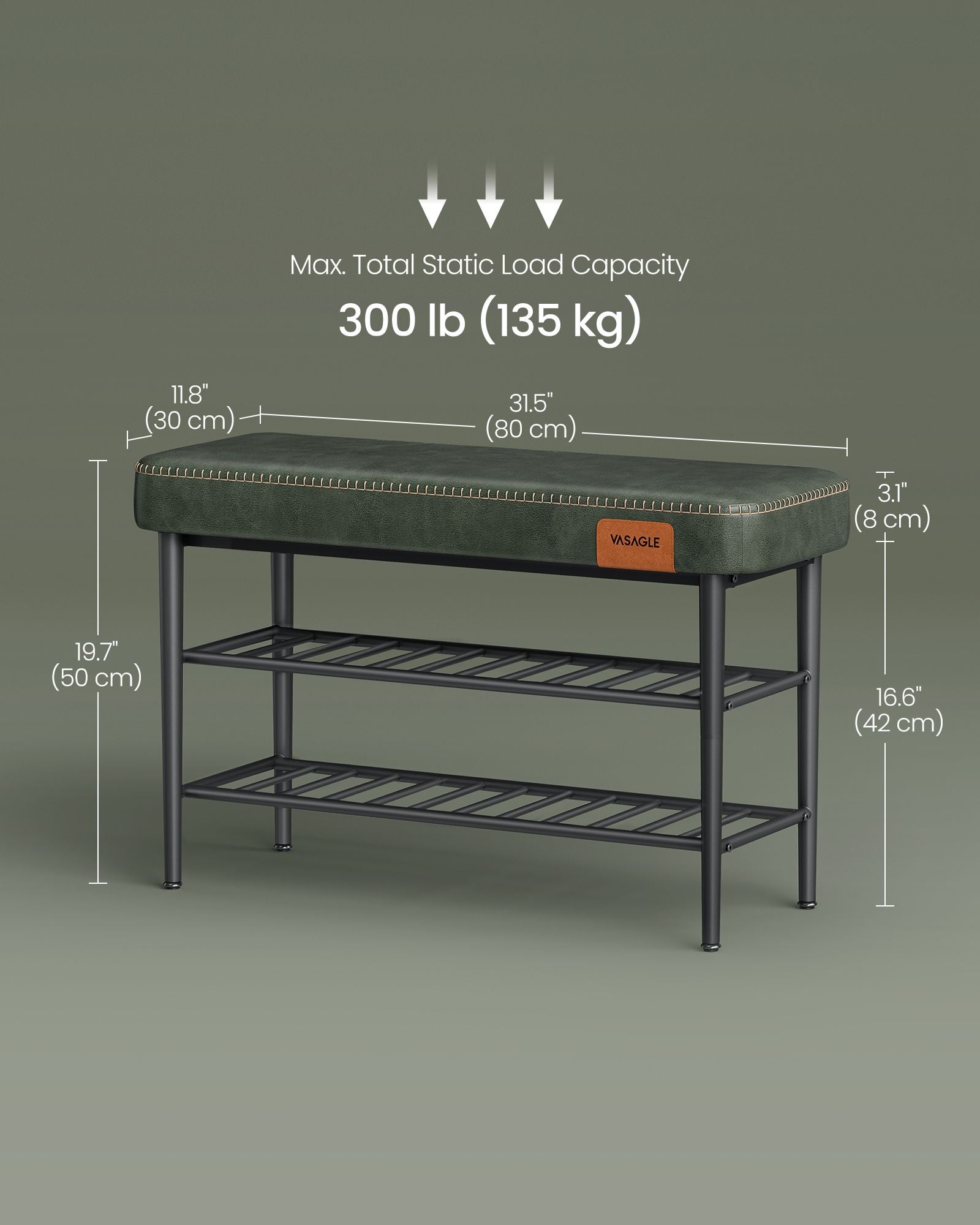 Shoe Bench - Synthetic Leather - Brown - Mid-Century Modern with Storage and Shoe Rack Features