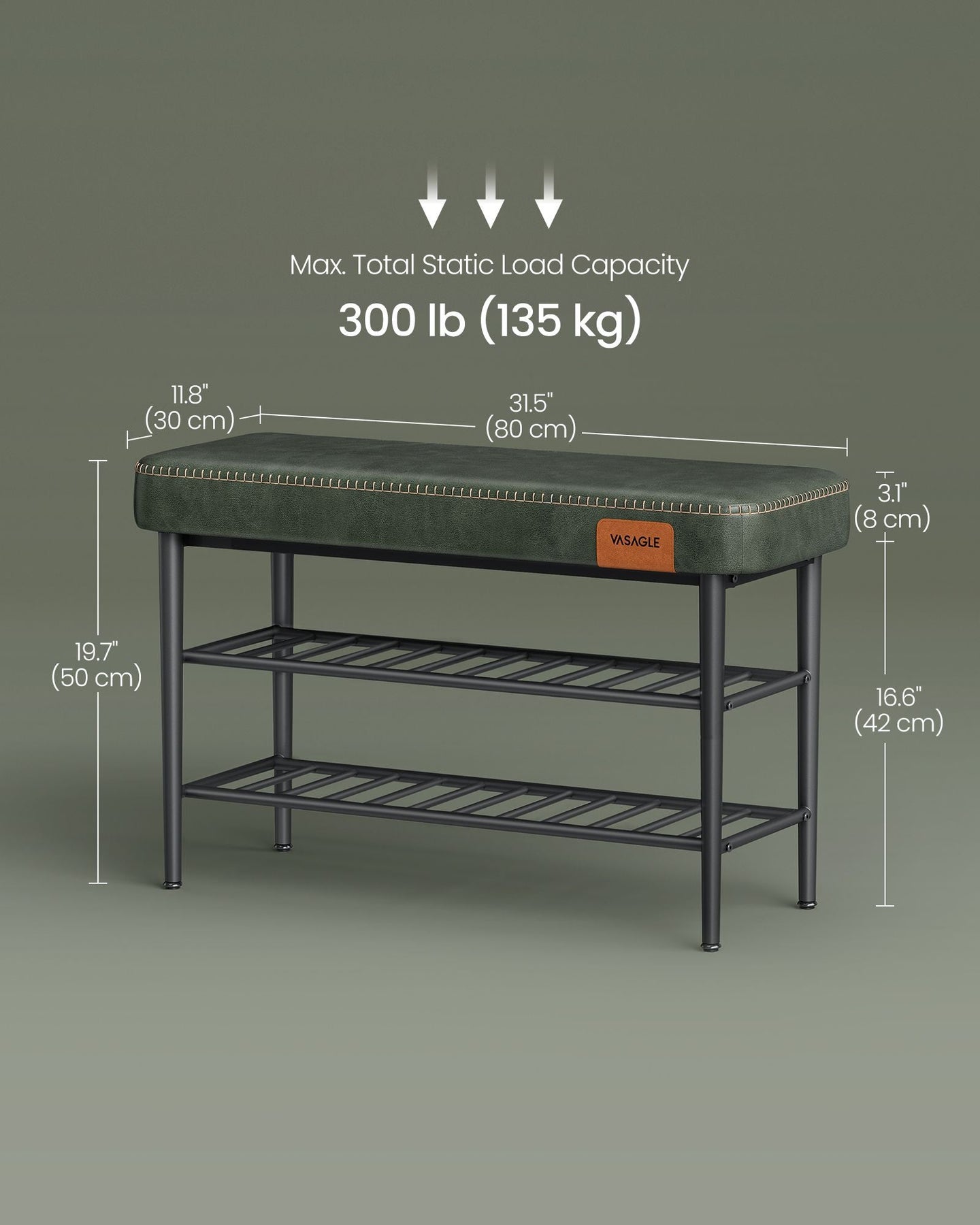 Shoe Bench - Synthetic Leather - Brown - Mid-Century Modern with Storage and Shoe Rack Features