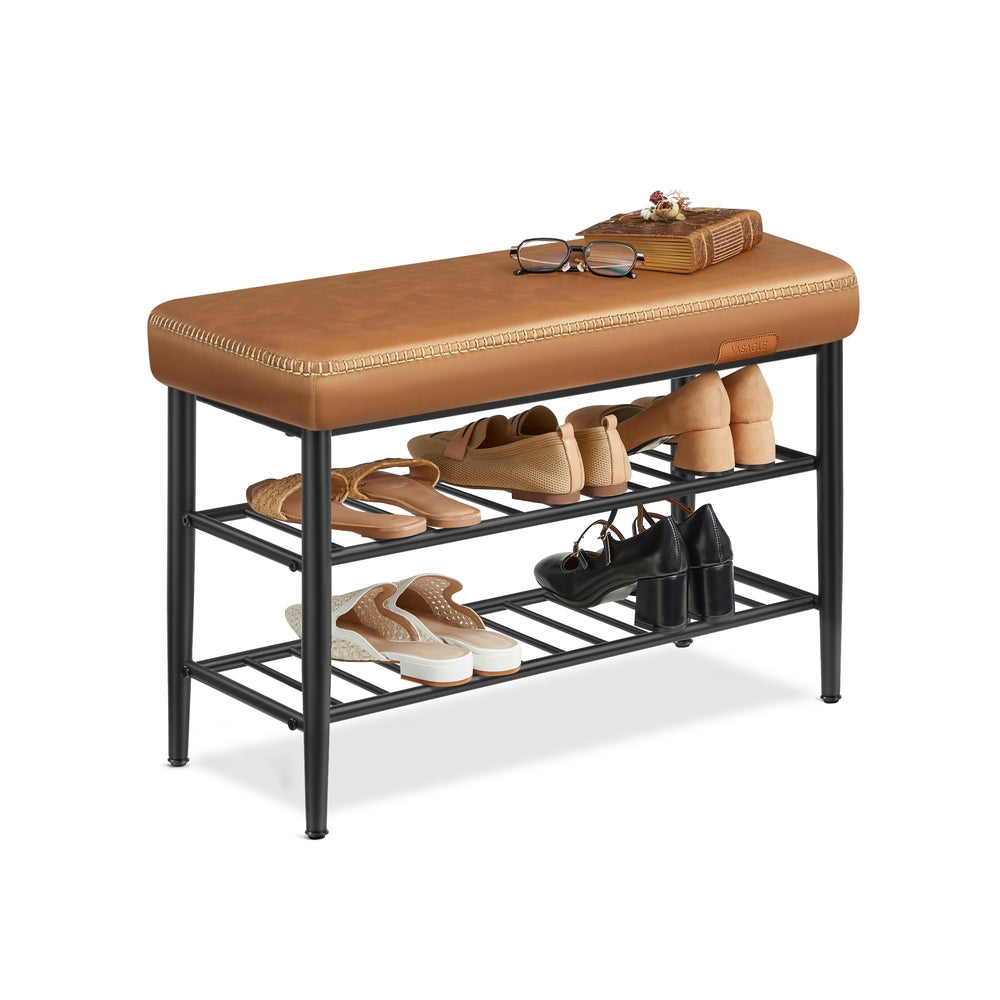 Shoe Rack Bench - Synthetic Leather - Brown - 135 kg Load Capacity