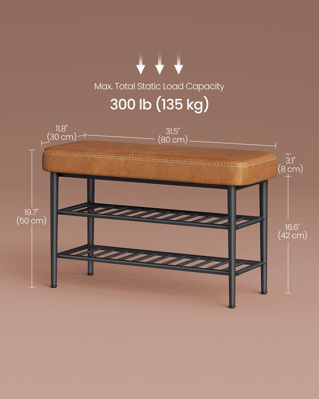 Shoe Bench - Synthetic Leather - Caramel Brown