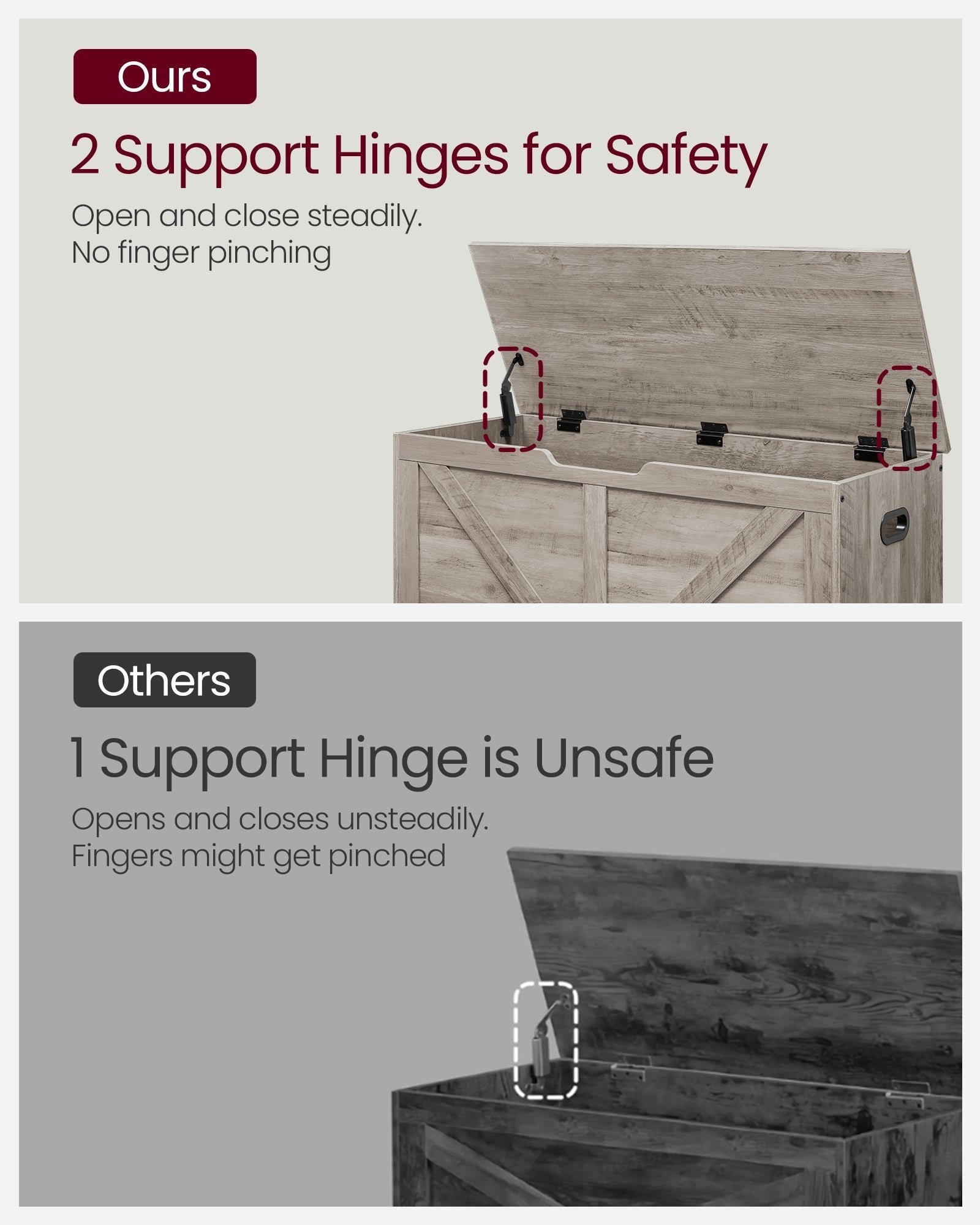 Storage Chest - MDF - Heather Greige - Safety Hinges