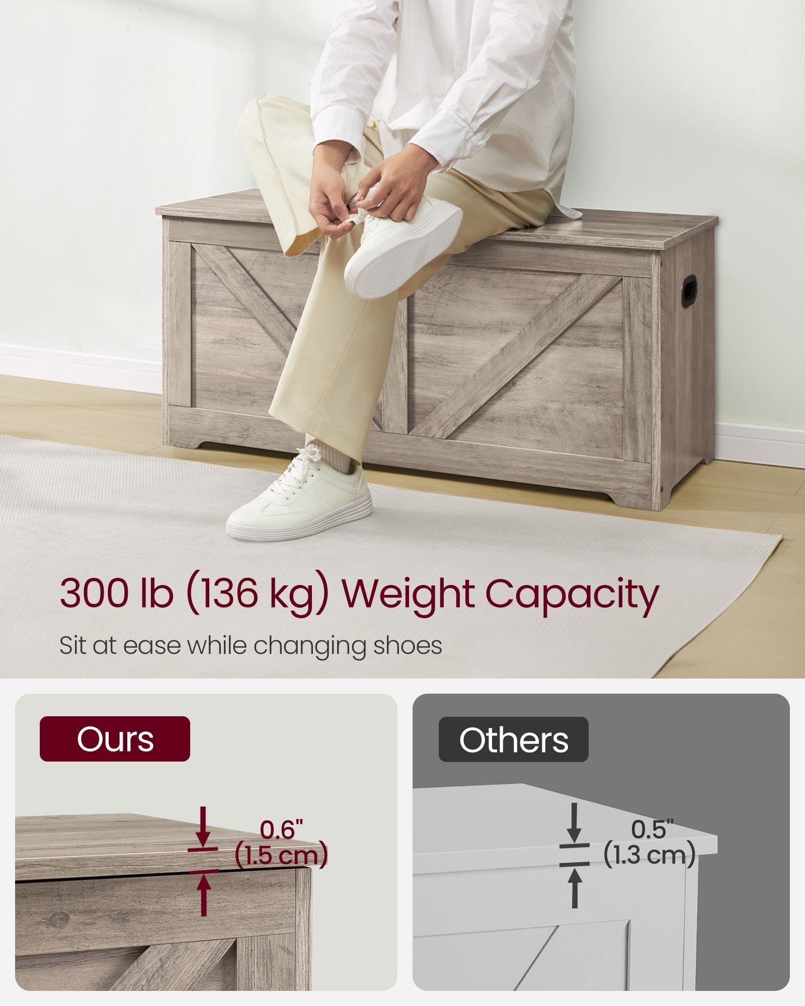 Storage Chest - MDF - Heather Greige - Safety Hinges