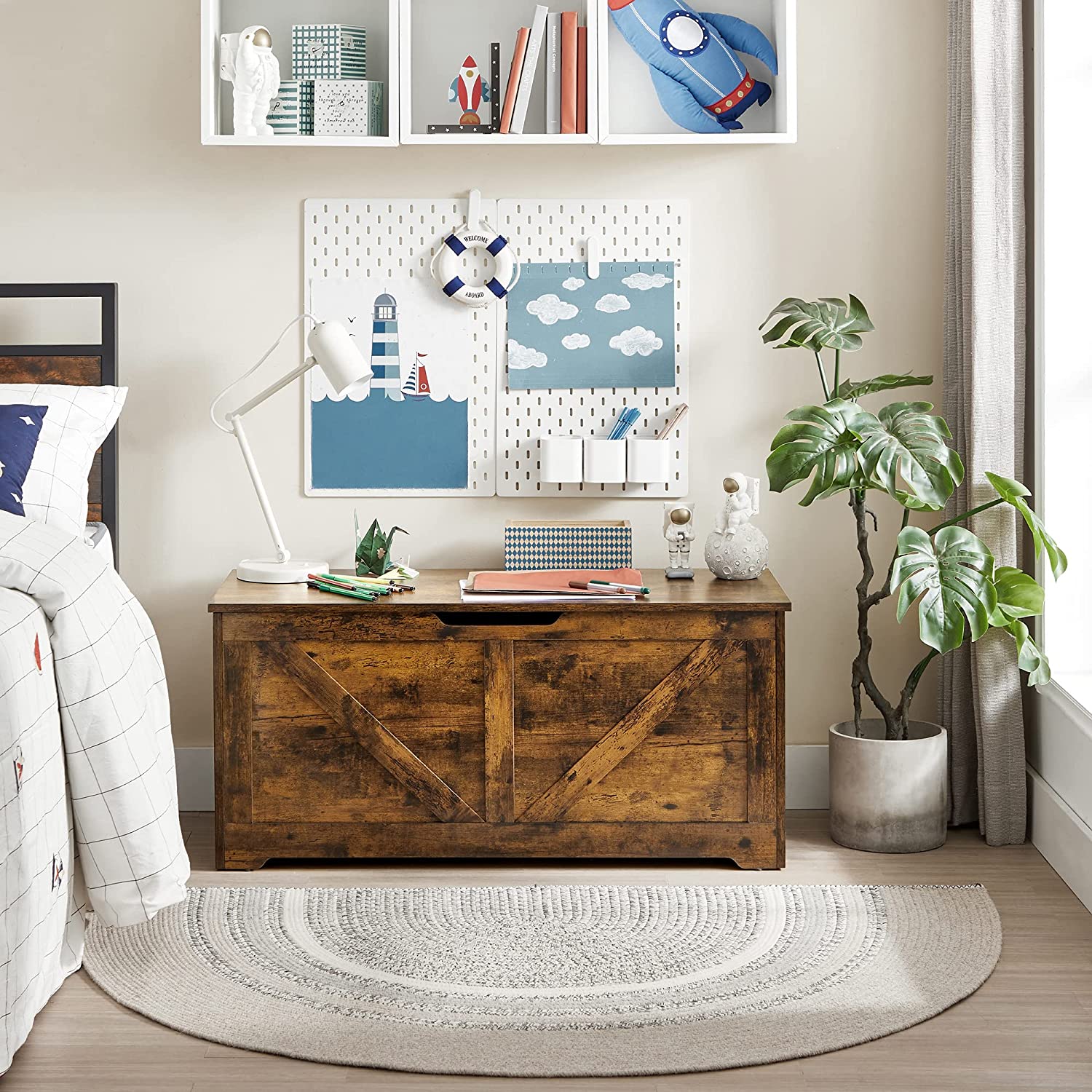Storage Chest - Wood - Rustic Brown - Safety Hinges