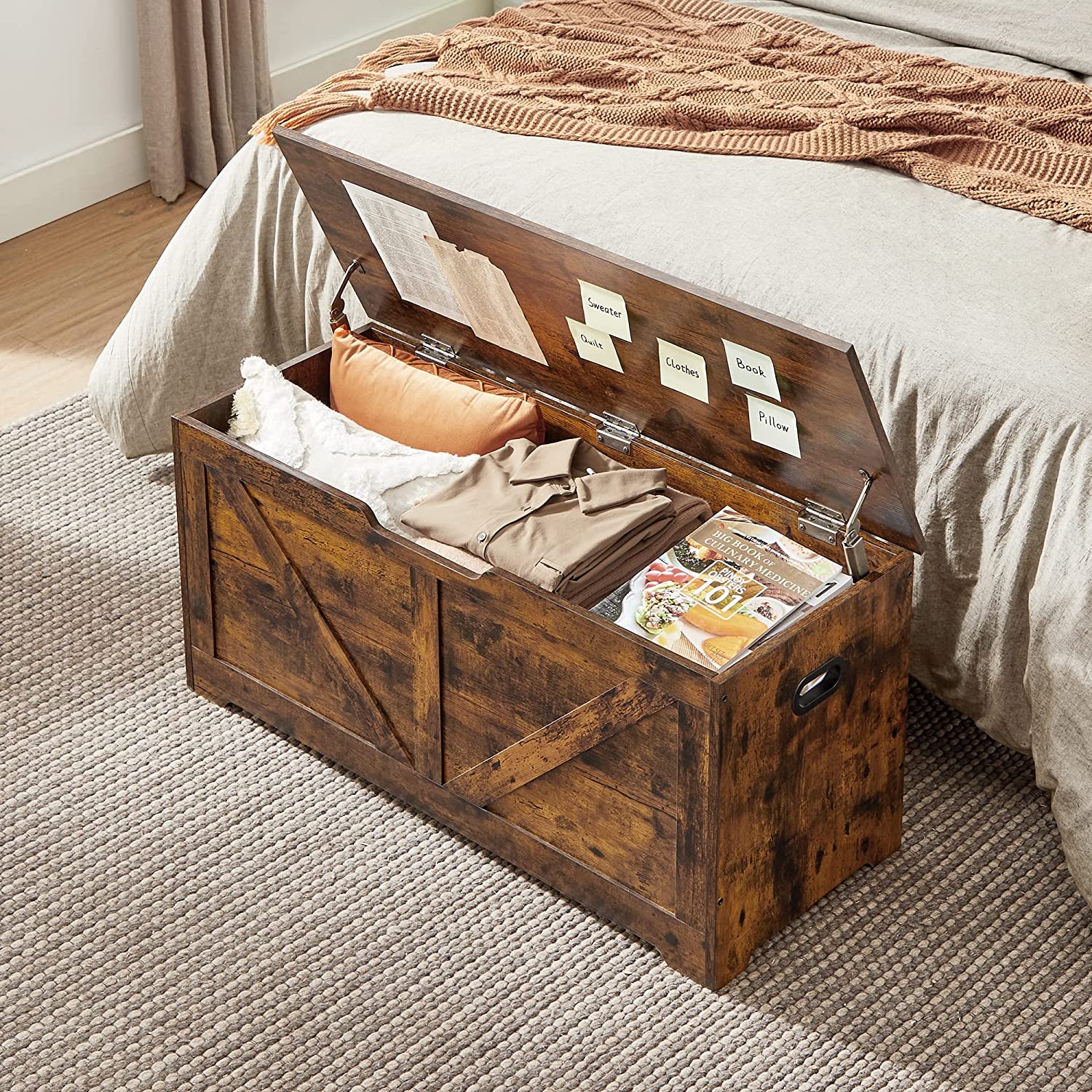 Storage Chest - Wood - Rustic Brown - Safety Hinges