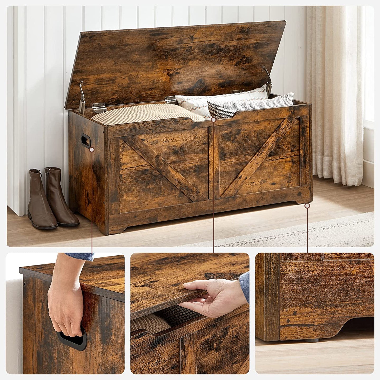 Storage Chest - Wood - Rustic Brown - Safety Hinges