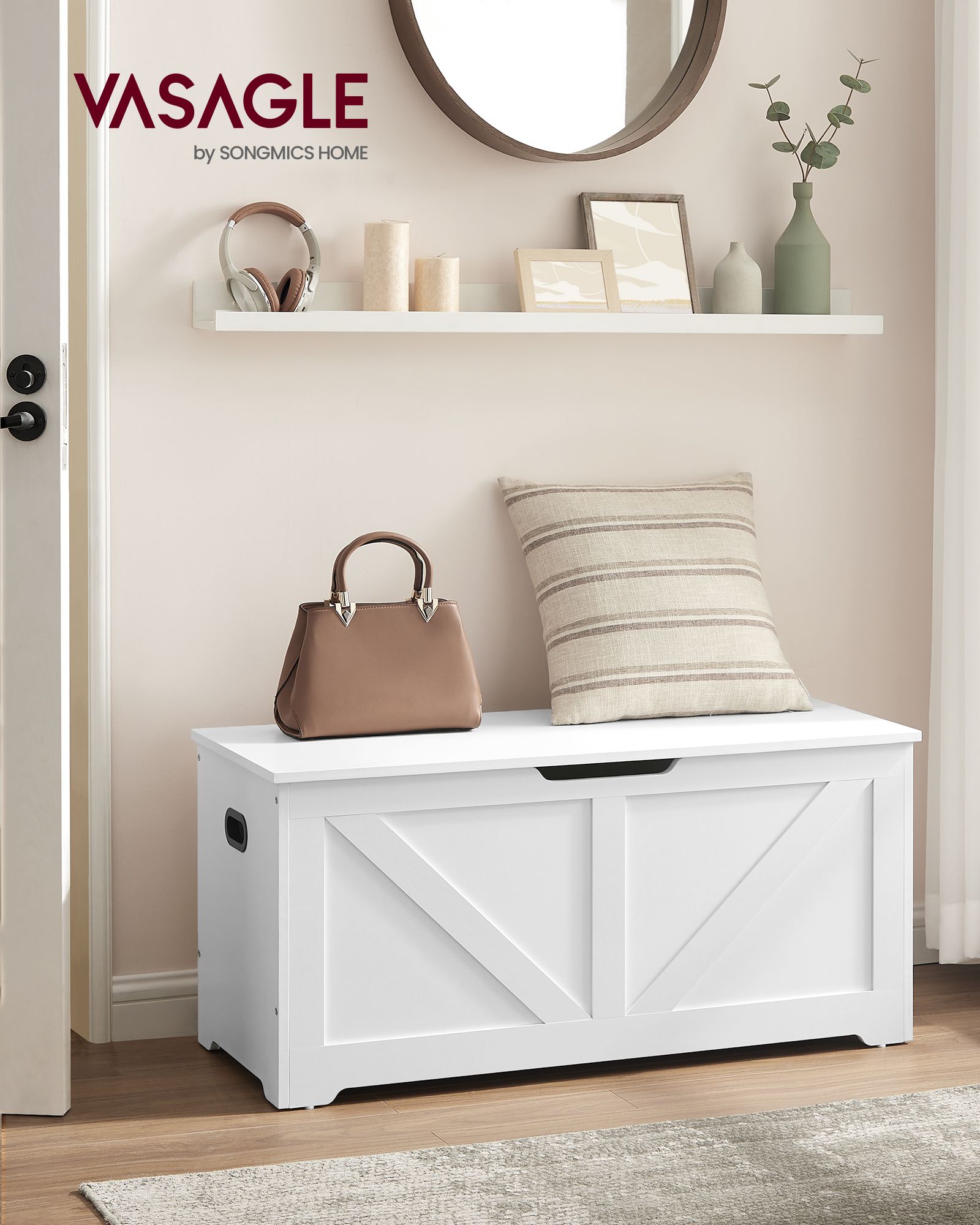Storage Bench - Engineered Wood - Rustic Brown - Toy Chest with Safety Hinges